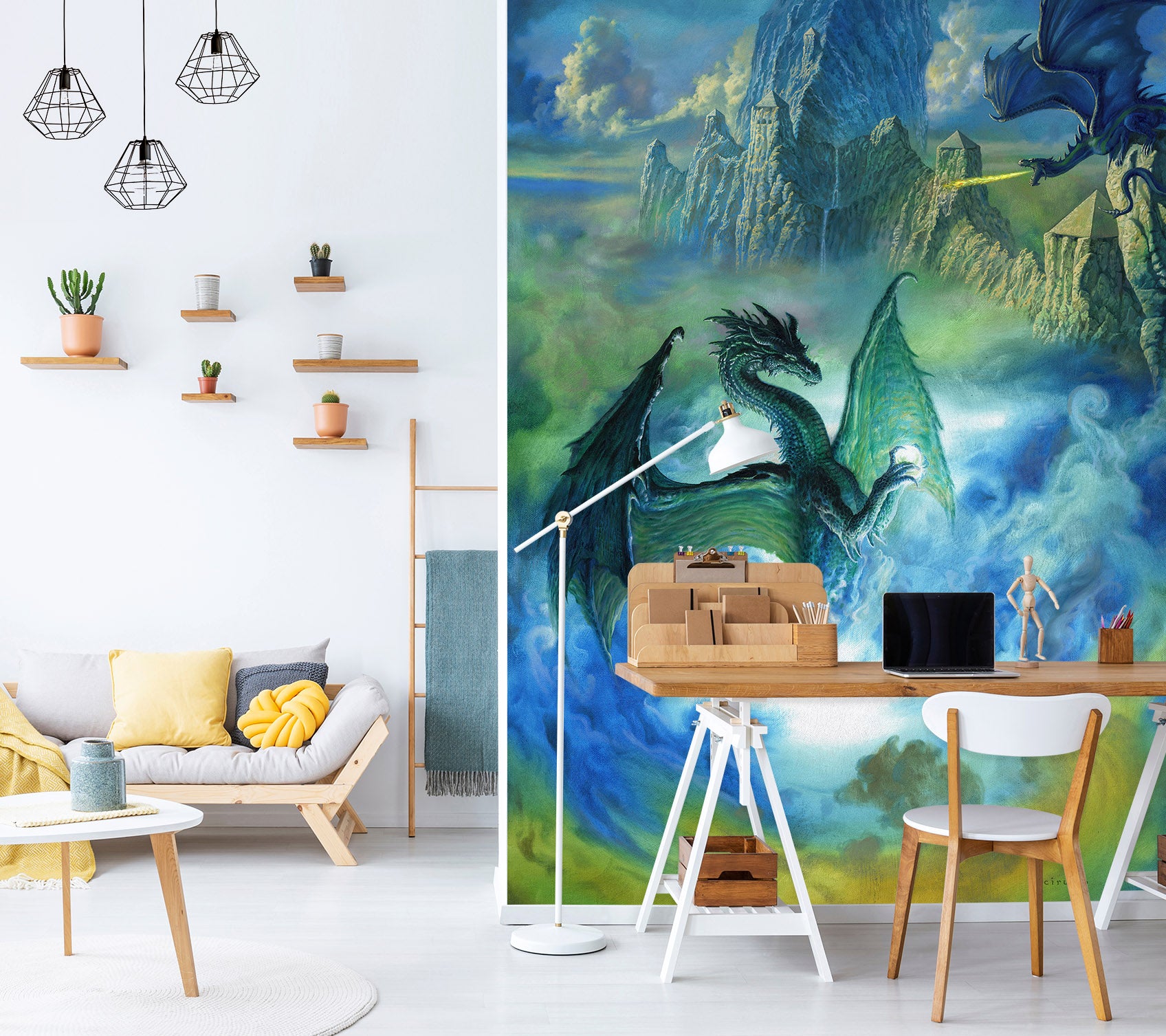 3D Mountains Blue Fog Dragon 7147 Ciruelo Wall Mural Wall Murals
