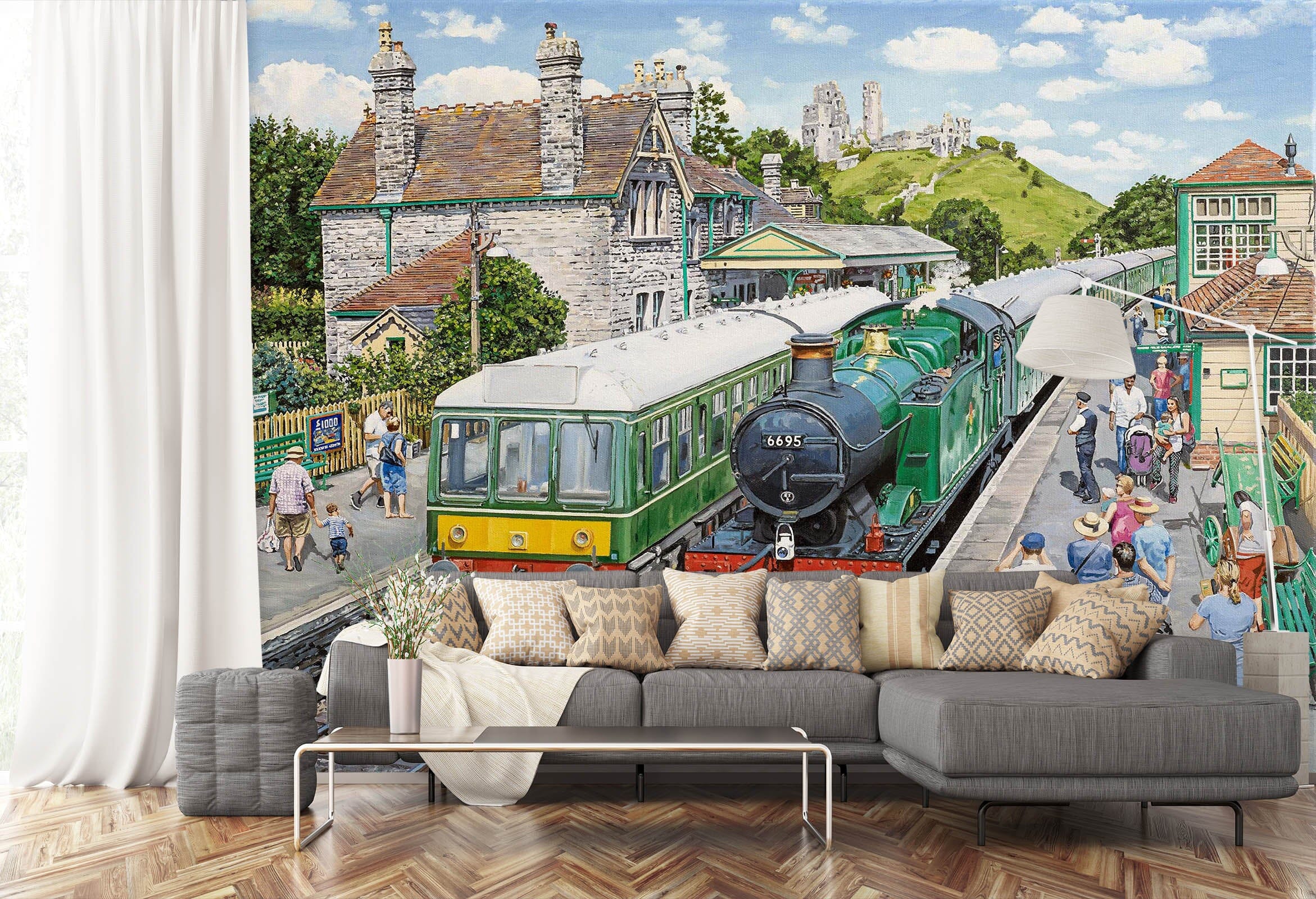 3D Corfe Castle Station 1015 Trevor Mitchell Wall Mural Wall Murals Wallpaper AJ Wallpaper 2