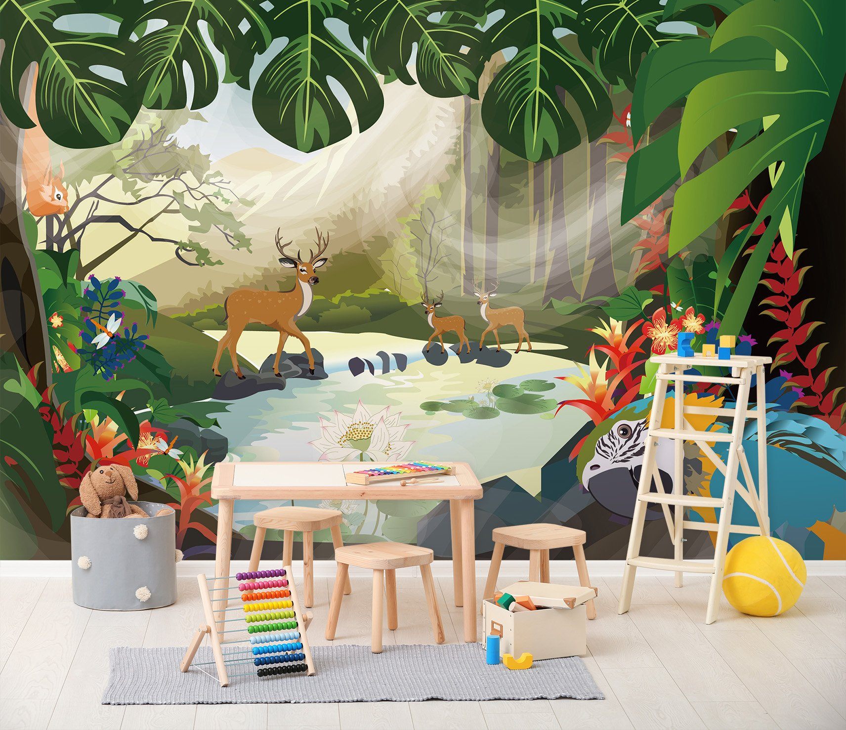 3D Cartoon Ddeer Parrot 023 Wall Murals Wallpaper AJ Wallpaper 2