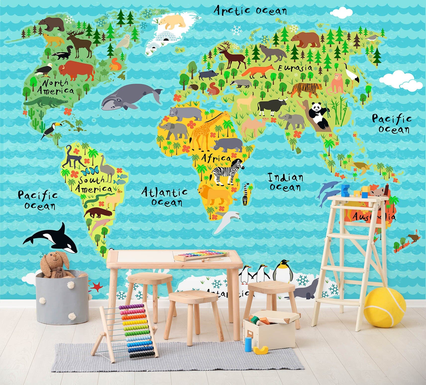 3D Animal Oasis 2046 World Map Wall Murals Wallpaper AJ Wallpaper 2