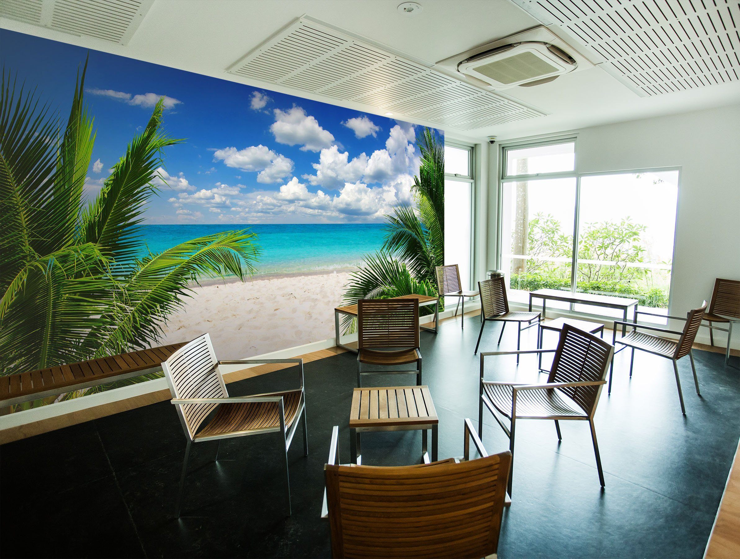 3D beach with Coconut trees 06 Wall Murals Wallpaper AJ Wallpaper