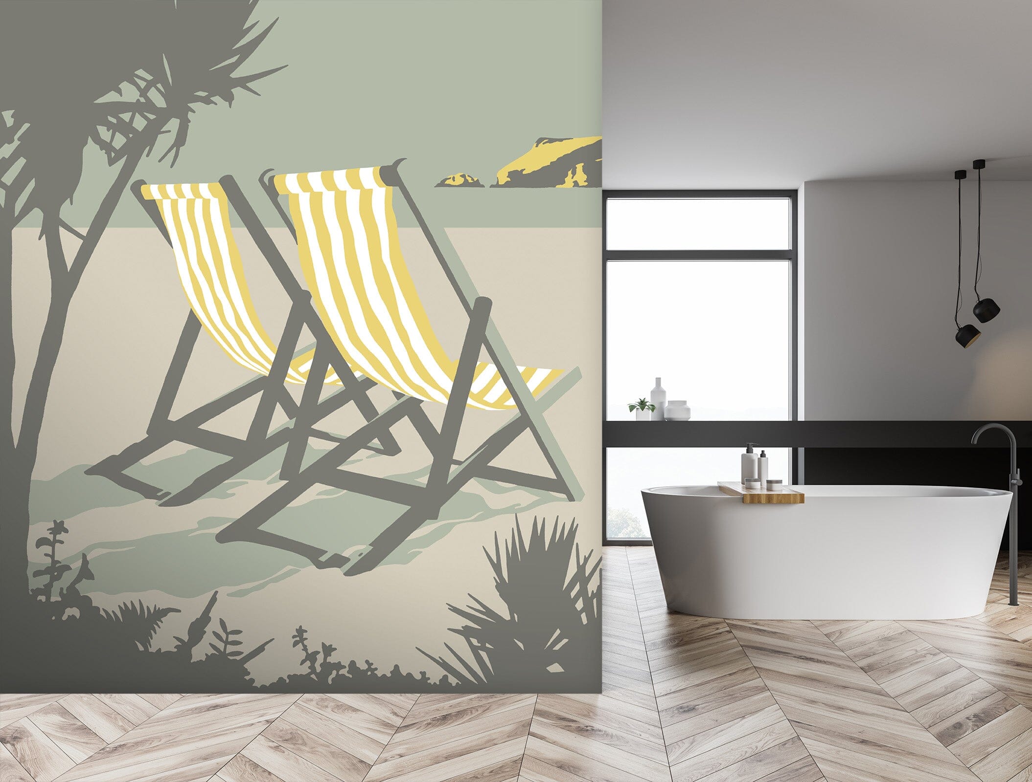 3D Polzeath Deckchairs 1040 Steve Read Wall Mural Wall Murals Wallpaper AJ Wallpaper 2