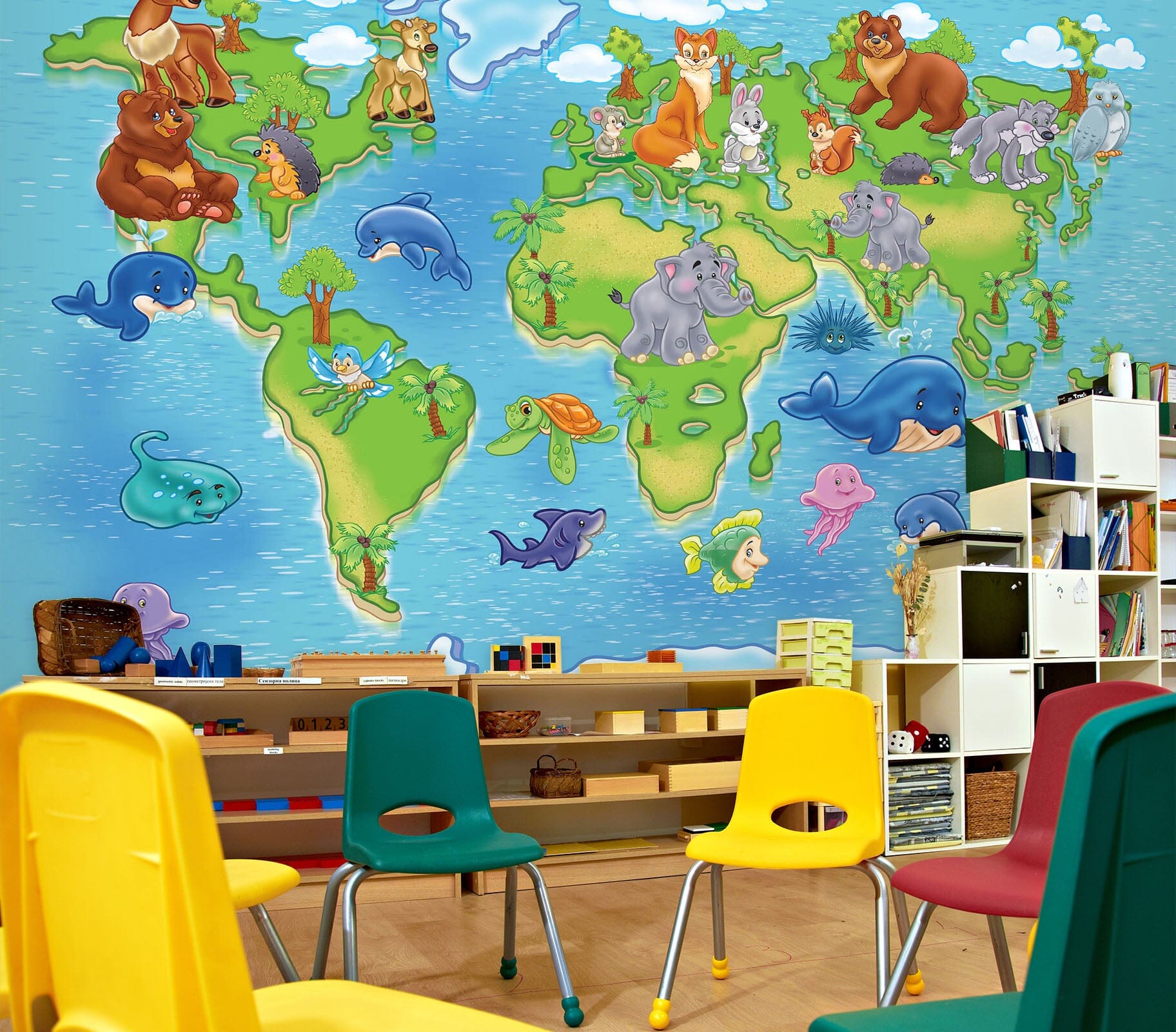 3D Oasis Animals 2041 World Map Wall Murals Wallpaper AJ Wallpaper 2