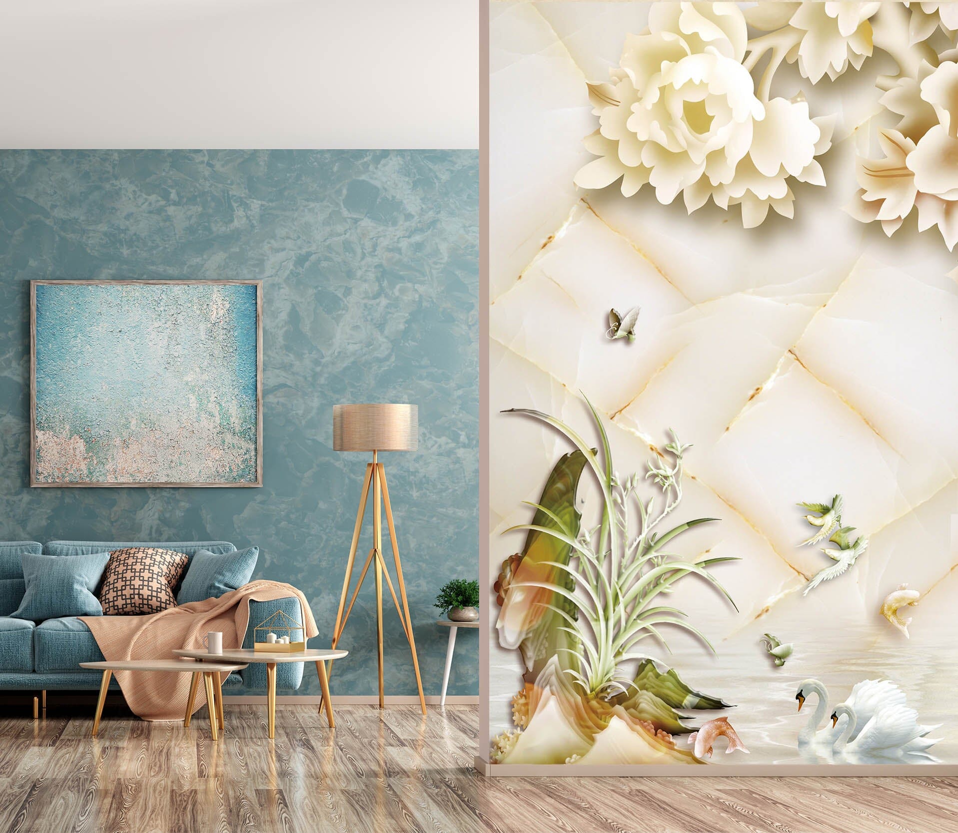 3D White Flowers 1845 Wall Murals Wallpaper AJ Wallpaper 2