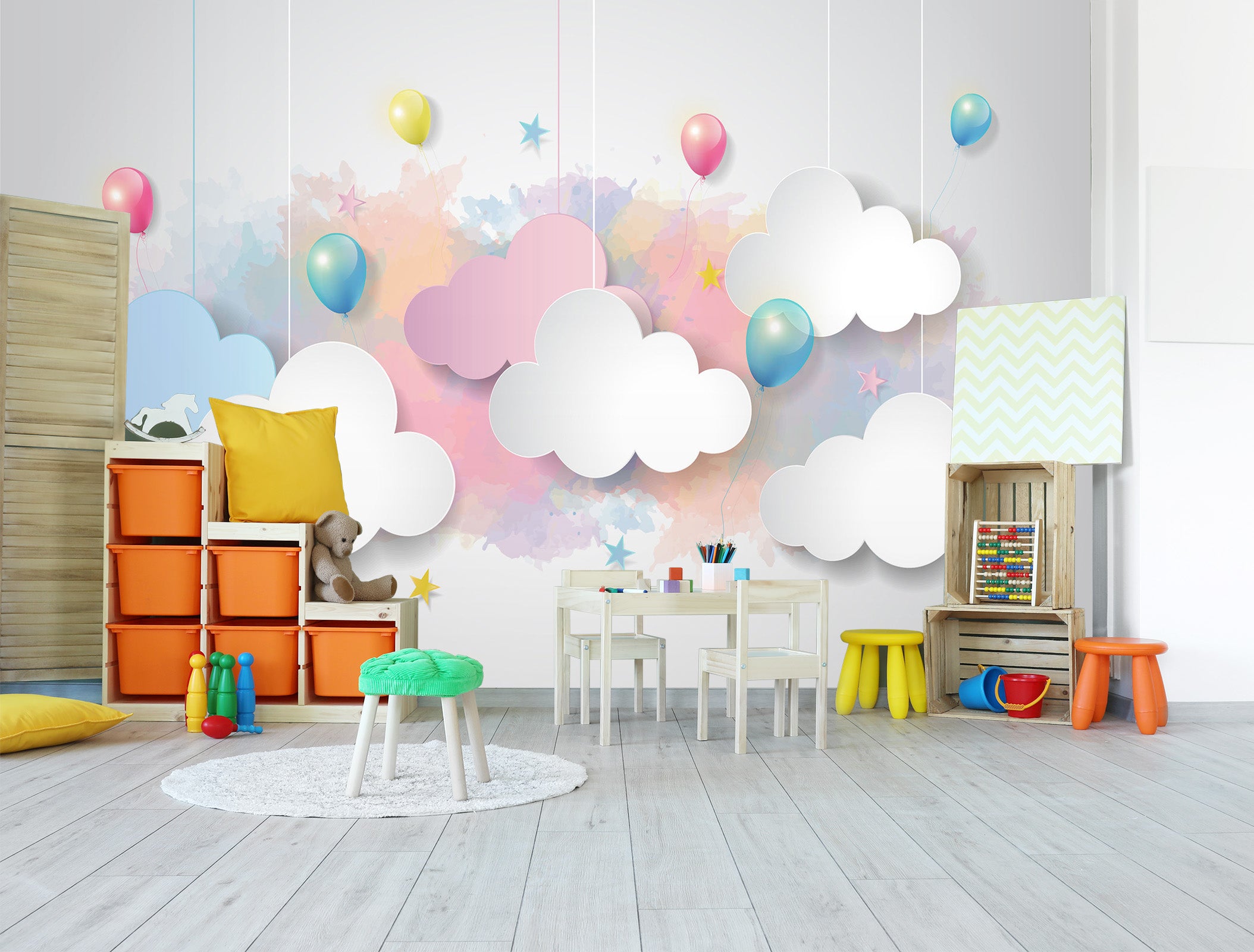 3D Colorful Cloud Balloon 040 Wall Murals Wallpaper AJ Wallpaper 2