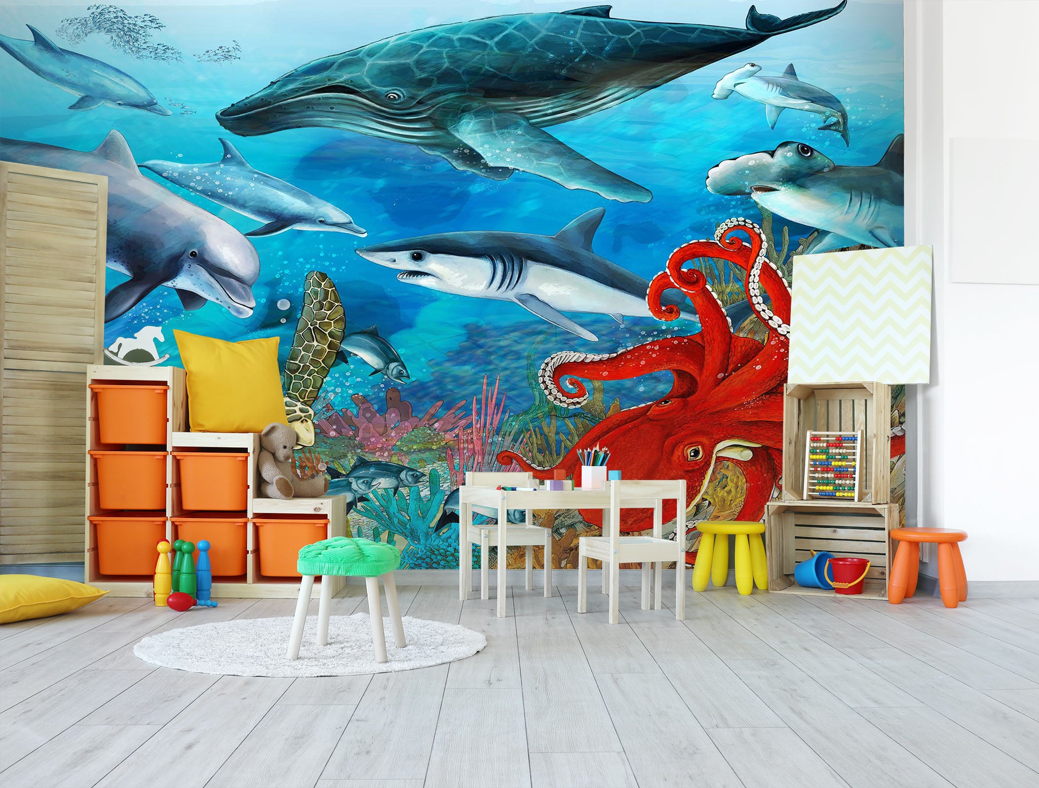 3D Dolphin Shark Turtle 035 Wall Murals Wallpaper AJ Wallpaper 2