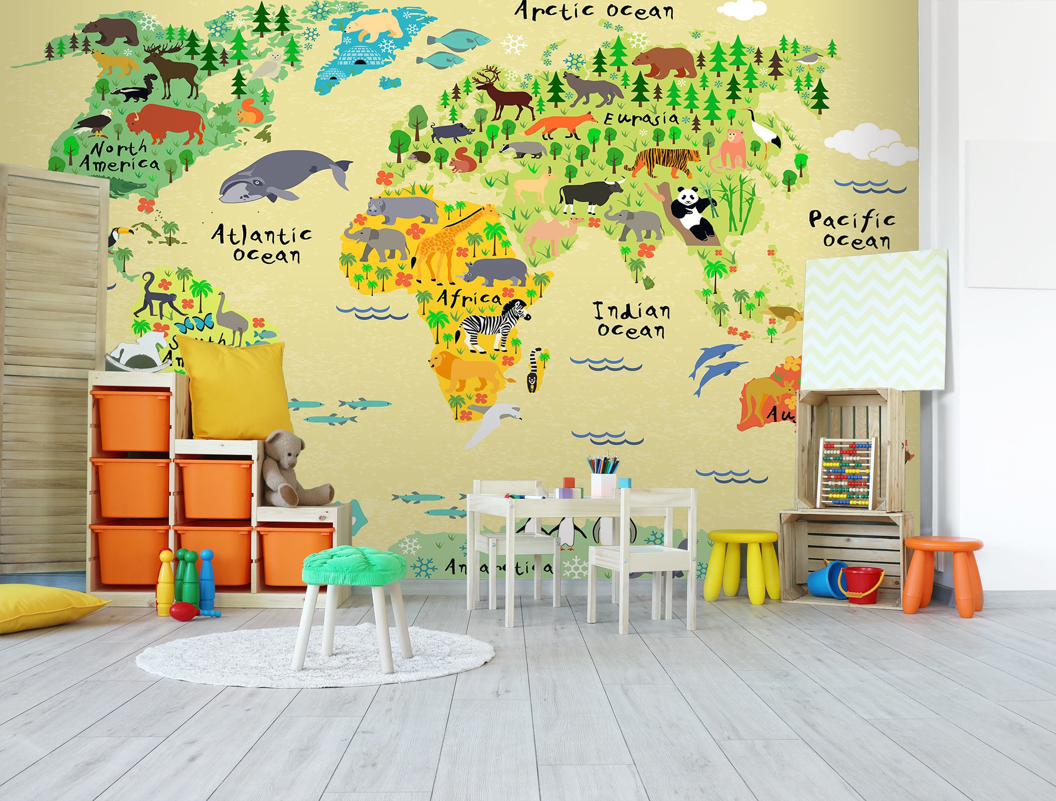 3D Cartoon Animal Map 295 Wall Murals