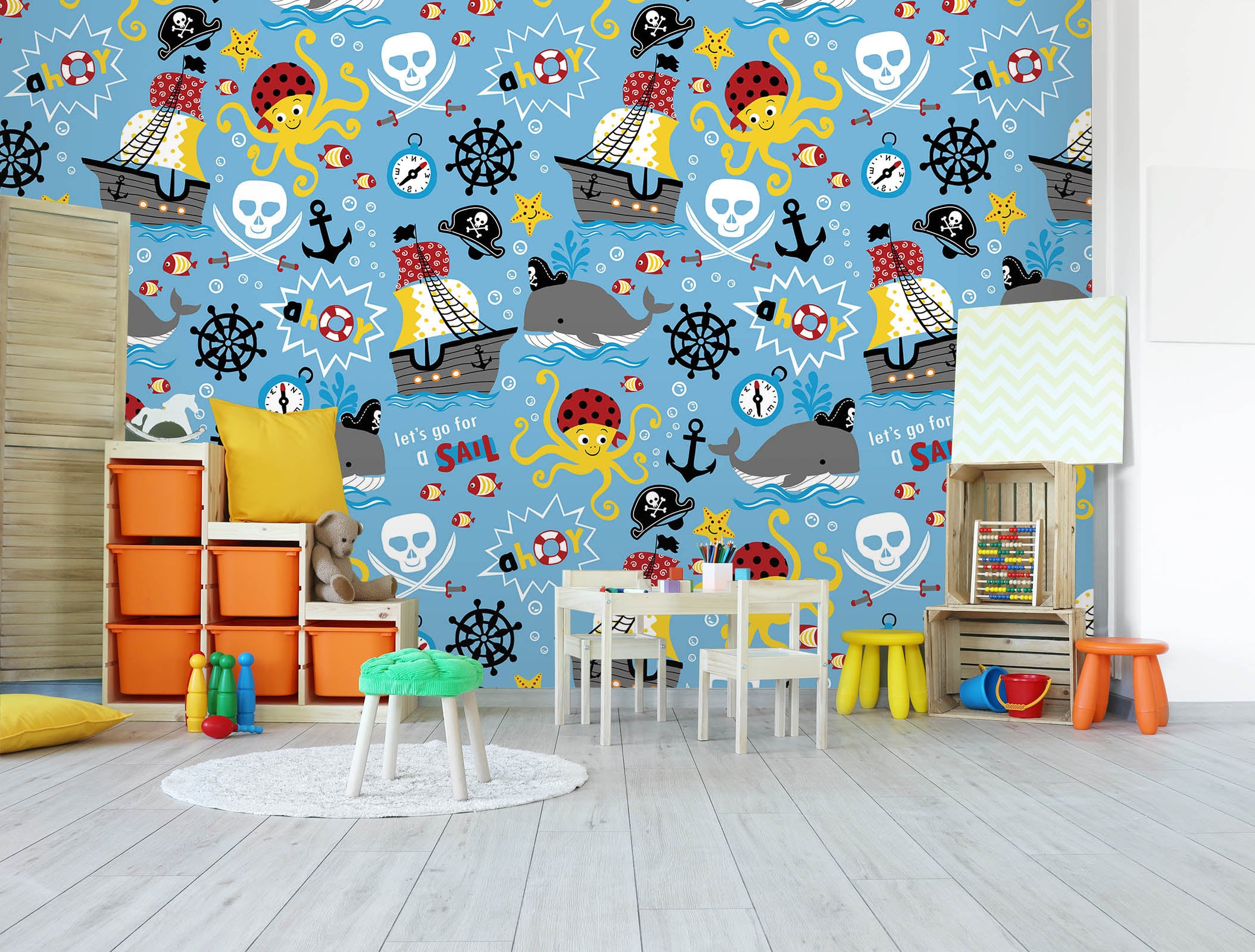 3D Sailboat Octopus Whale 58005 Wall Murals