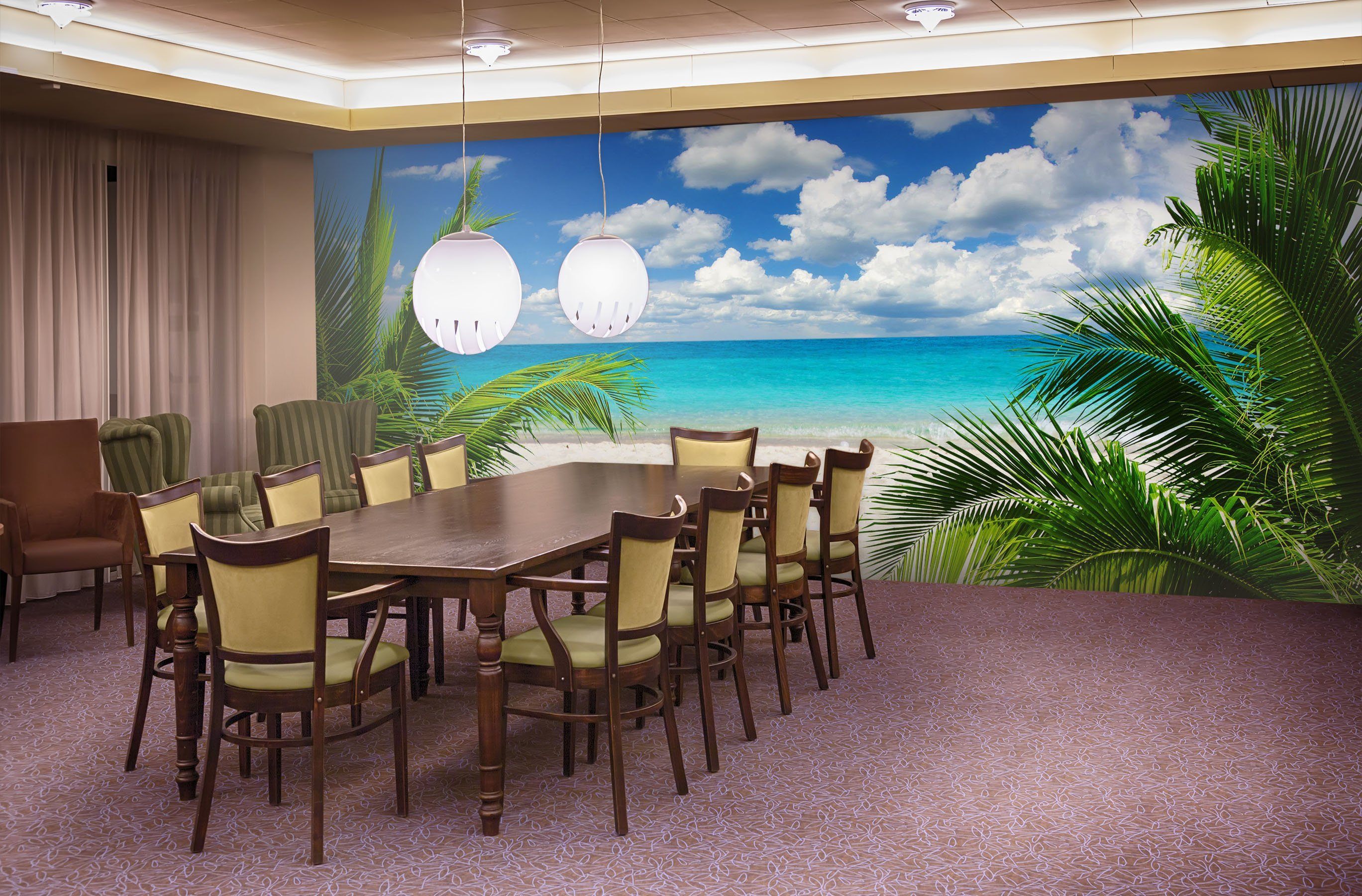 3D beach with Coconut trees 06 Wall Murals Wallpaper AJ Wallpaper