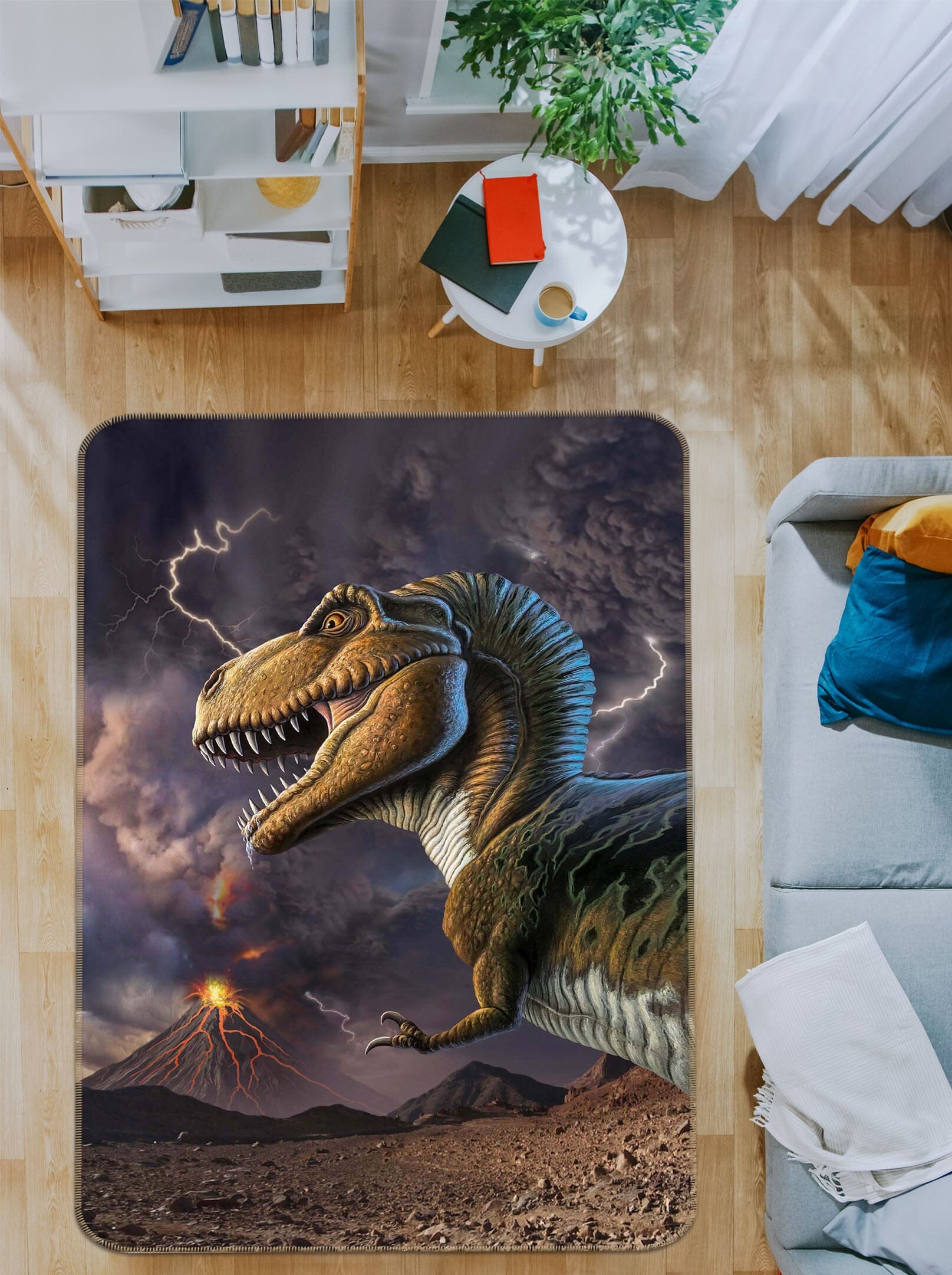 3D Dinosaur Storm 1077 Jerry LoFaro Rug Non Slip Rug Mat Mat AJ Creativity Home