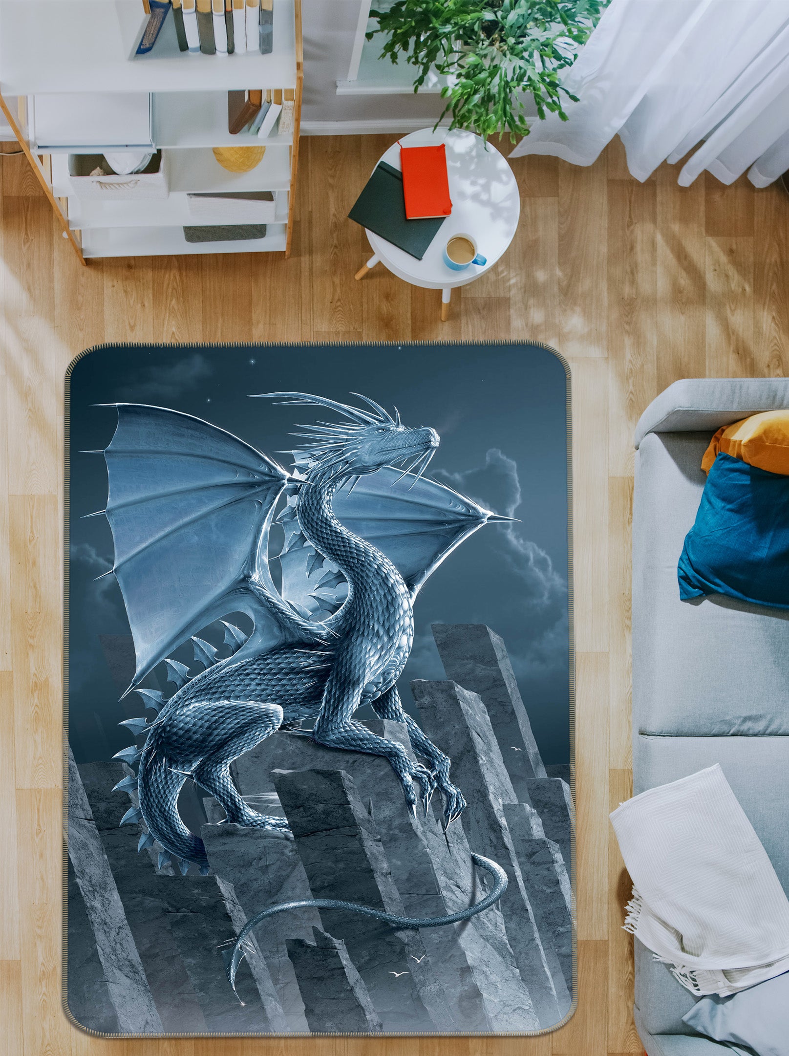 3D Silver Dragon 84256 Vincent Hie Rug Non Slip Rug Mat