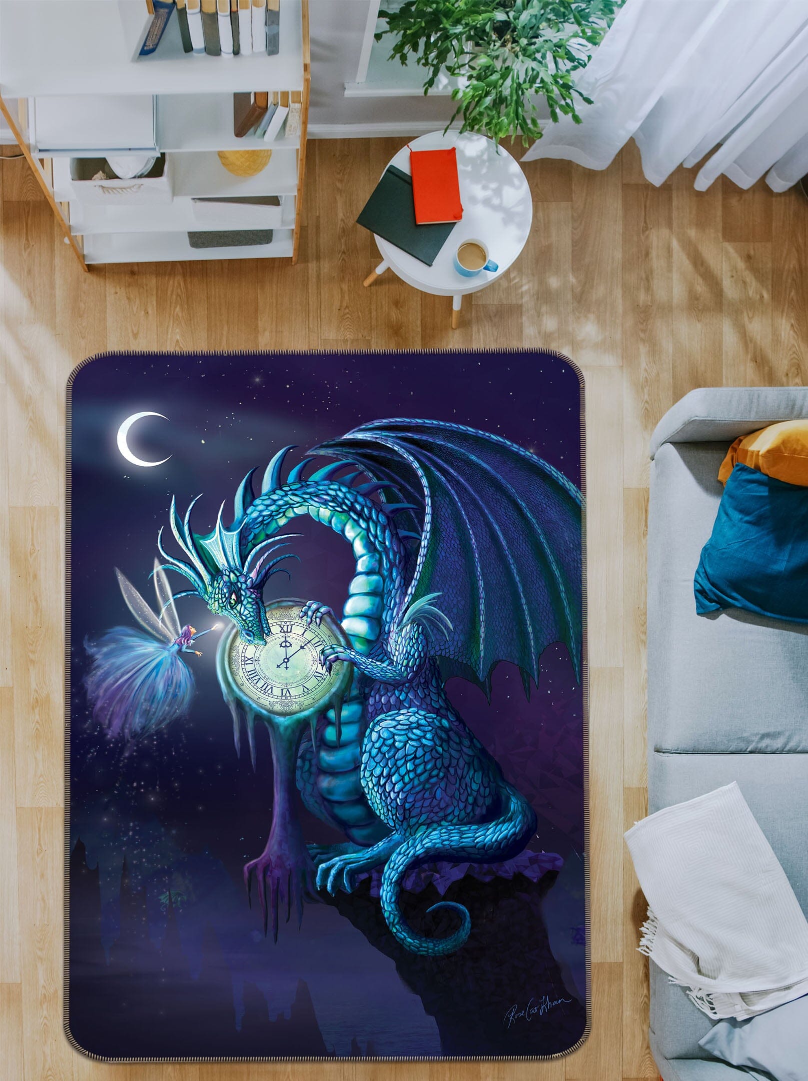 3D Clock Dragon 3034 Rose Catherine Khan Rug Non Slip Rug Mat Mat AJ Creativity Home