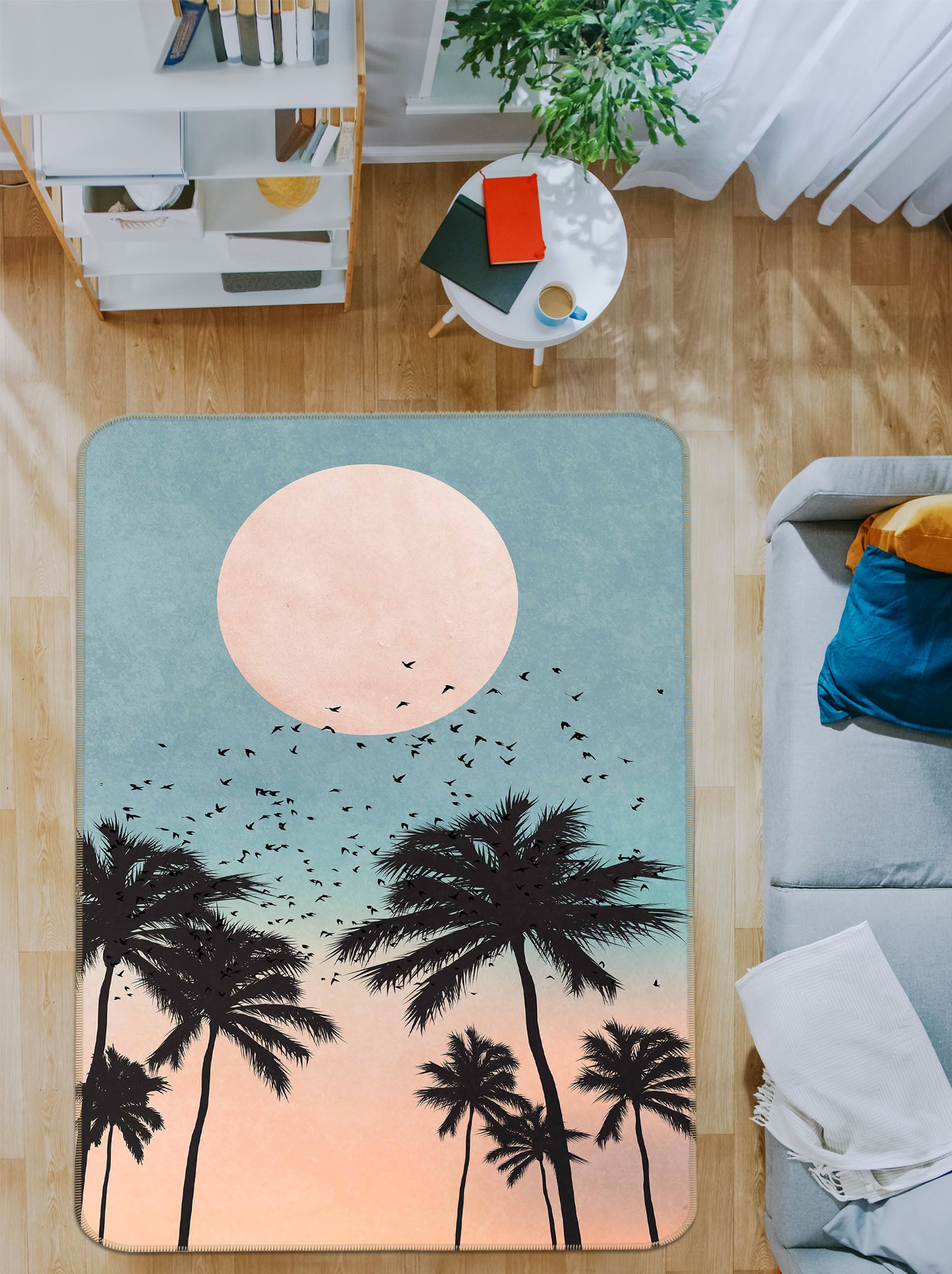 3D Sunrise Coconut Tree 84137 Boris Draschoff Rug Non Slip Rug Mat