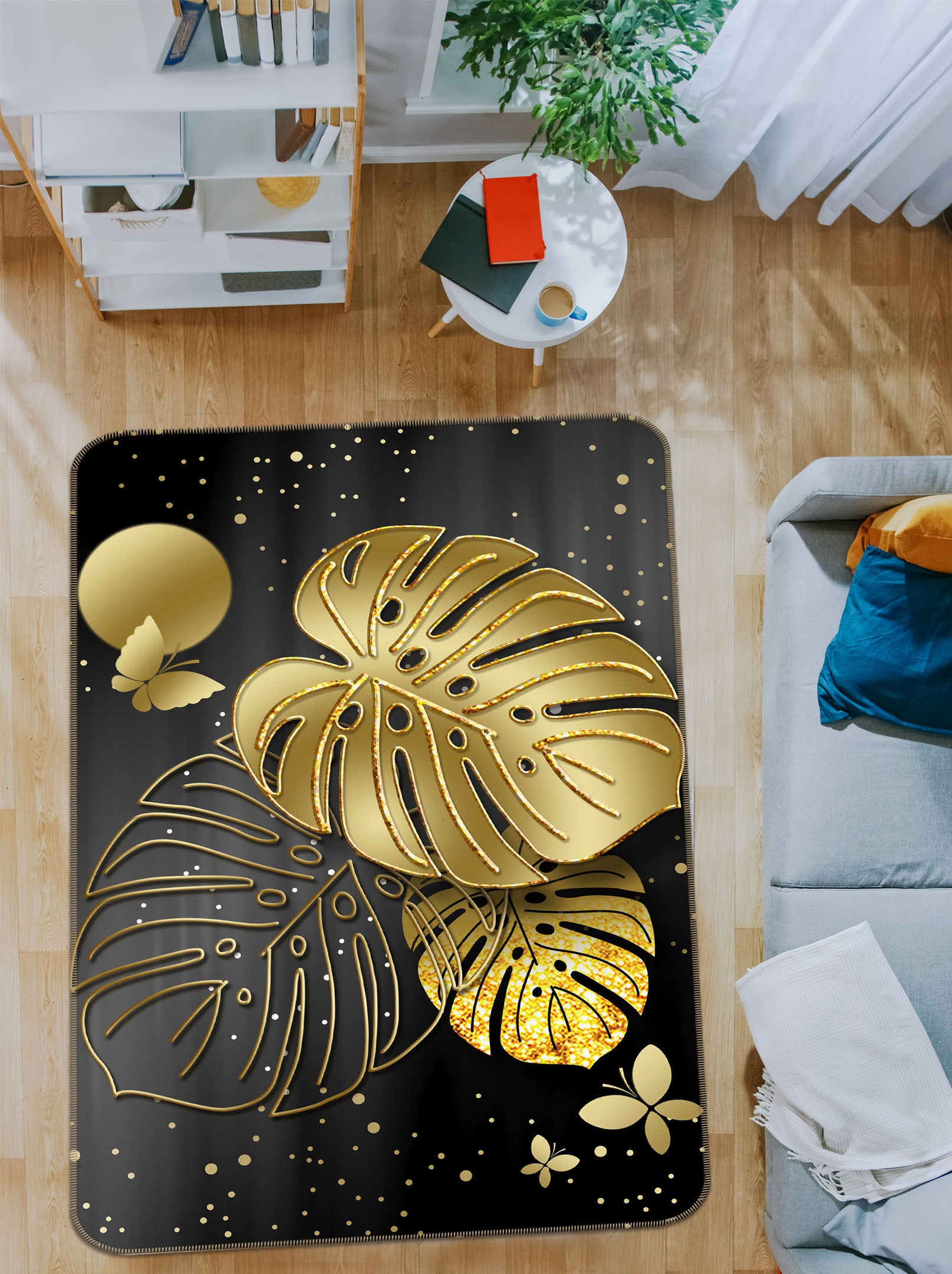 3D Golden Leaves 34093 Non Slip Rug Mat