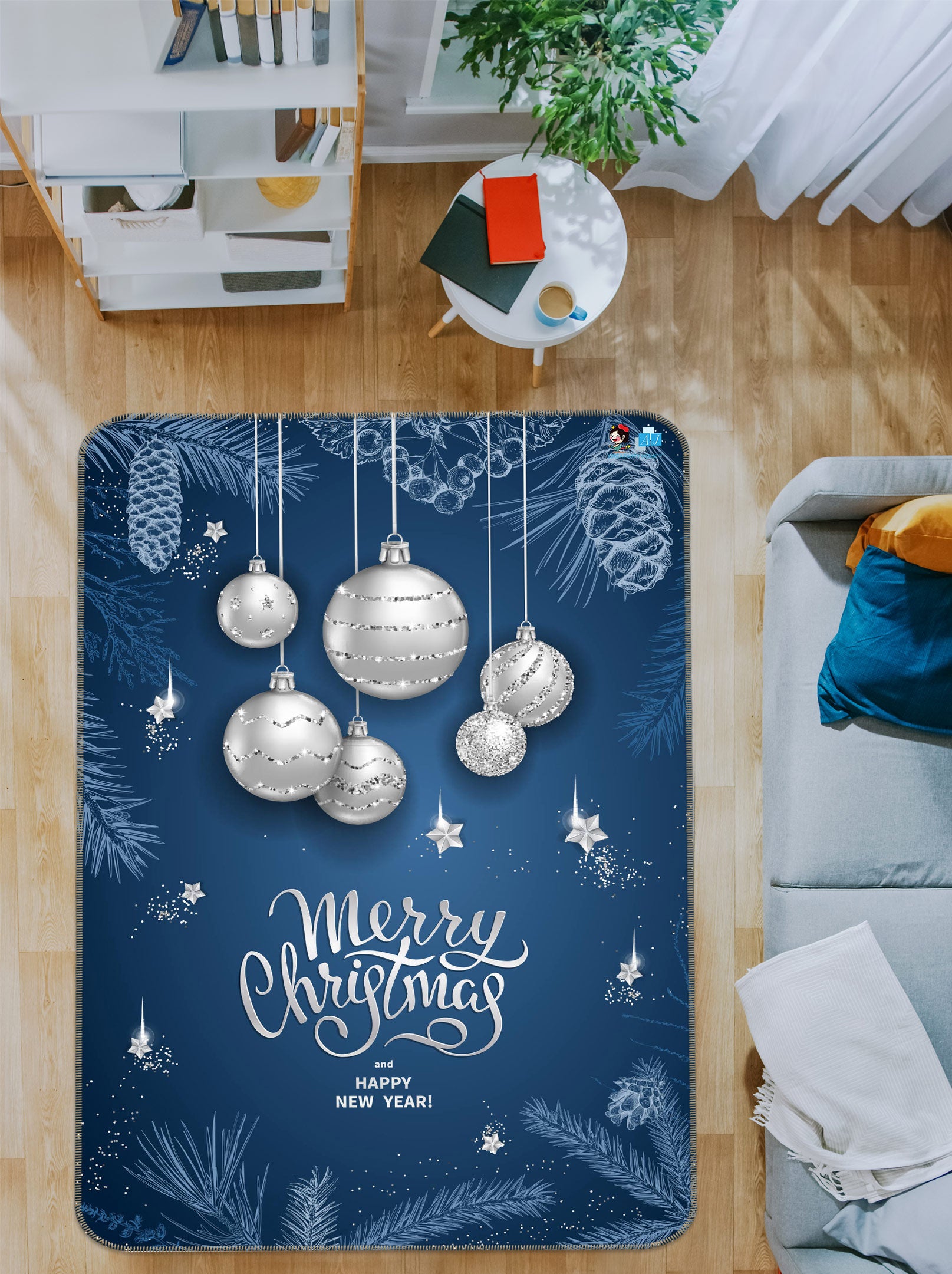 3D White Ball 55048 Christmas Non Slip Rug Mat Xmas