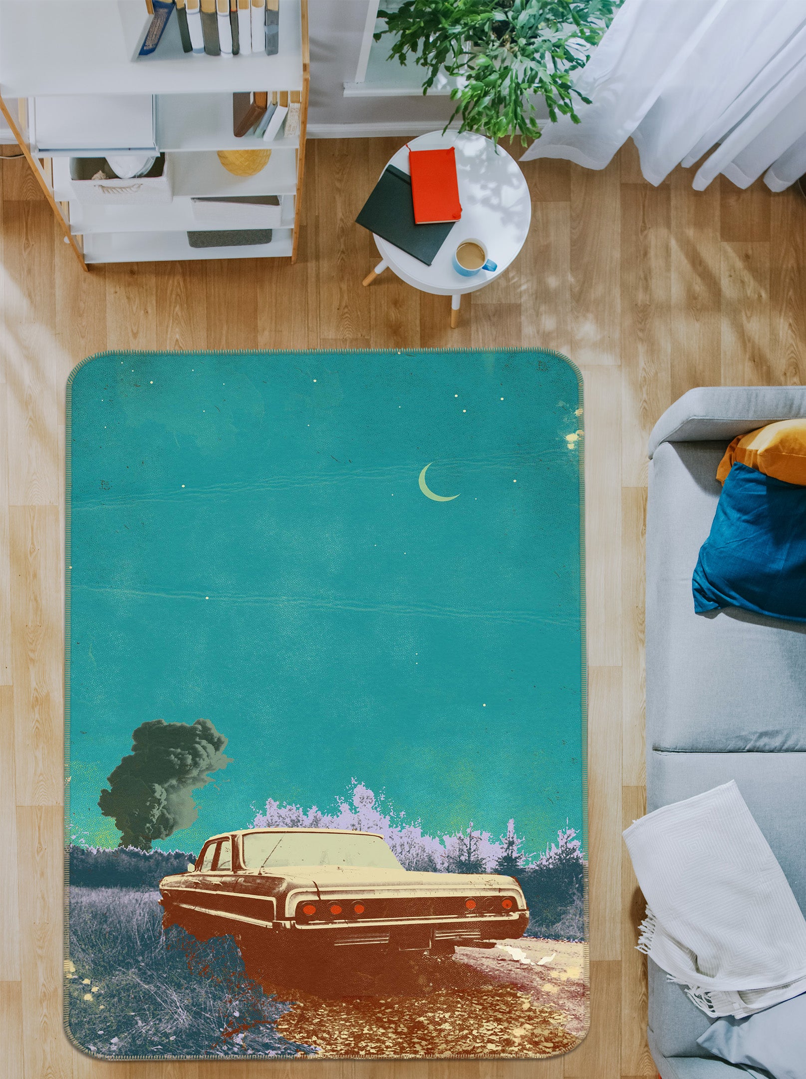 3D Night Moon Car 84093 Showdeer Rug Non Slip Rug Mat