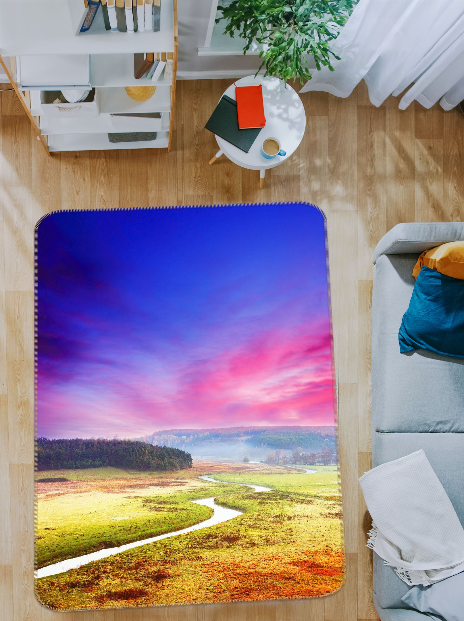 3D Clouds Grass River 76099 Non Slip Rug Mat