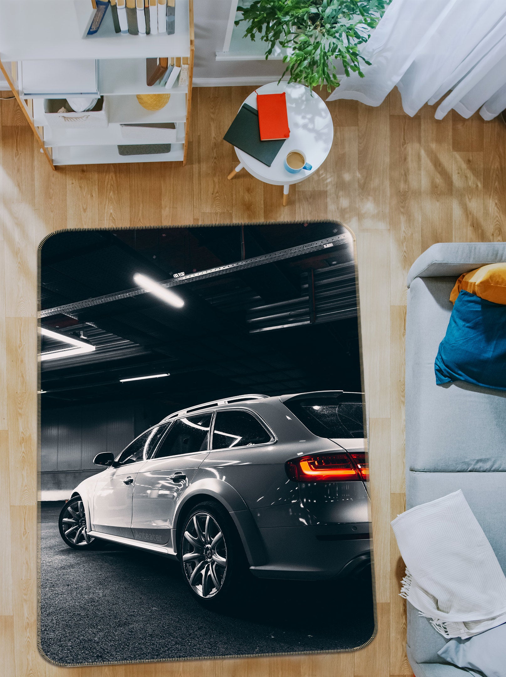 3D White Car 68038 Vehicle Non Slip Rug Mat