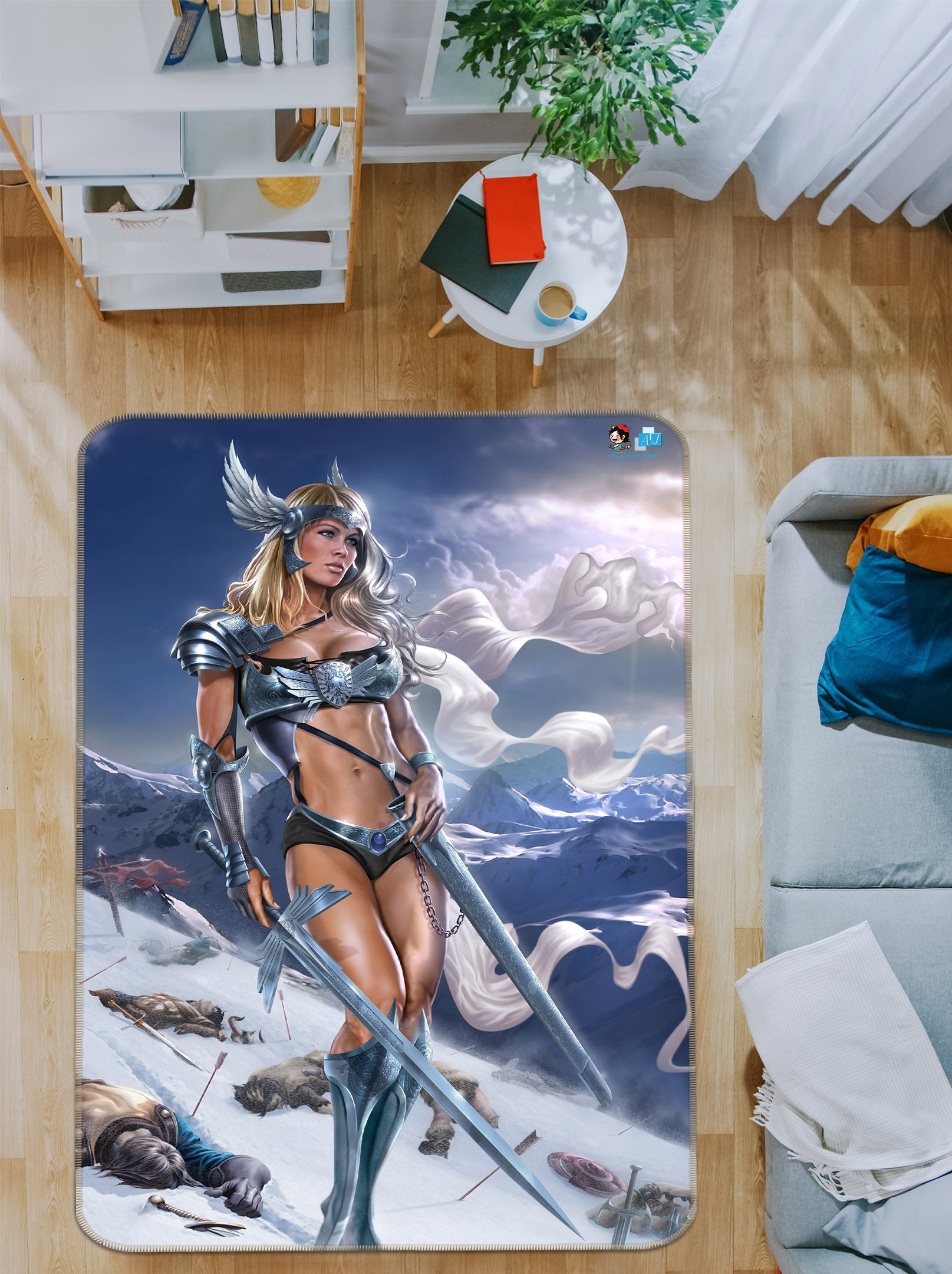3D Female Warrior Snow Mountain 4133 Tom Wood Rug Non Slip Rug Mat