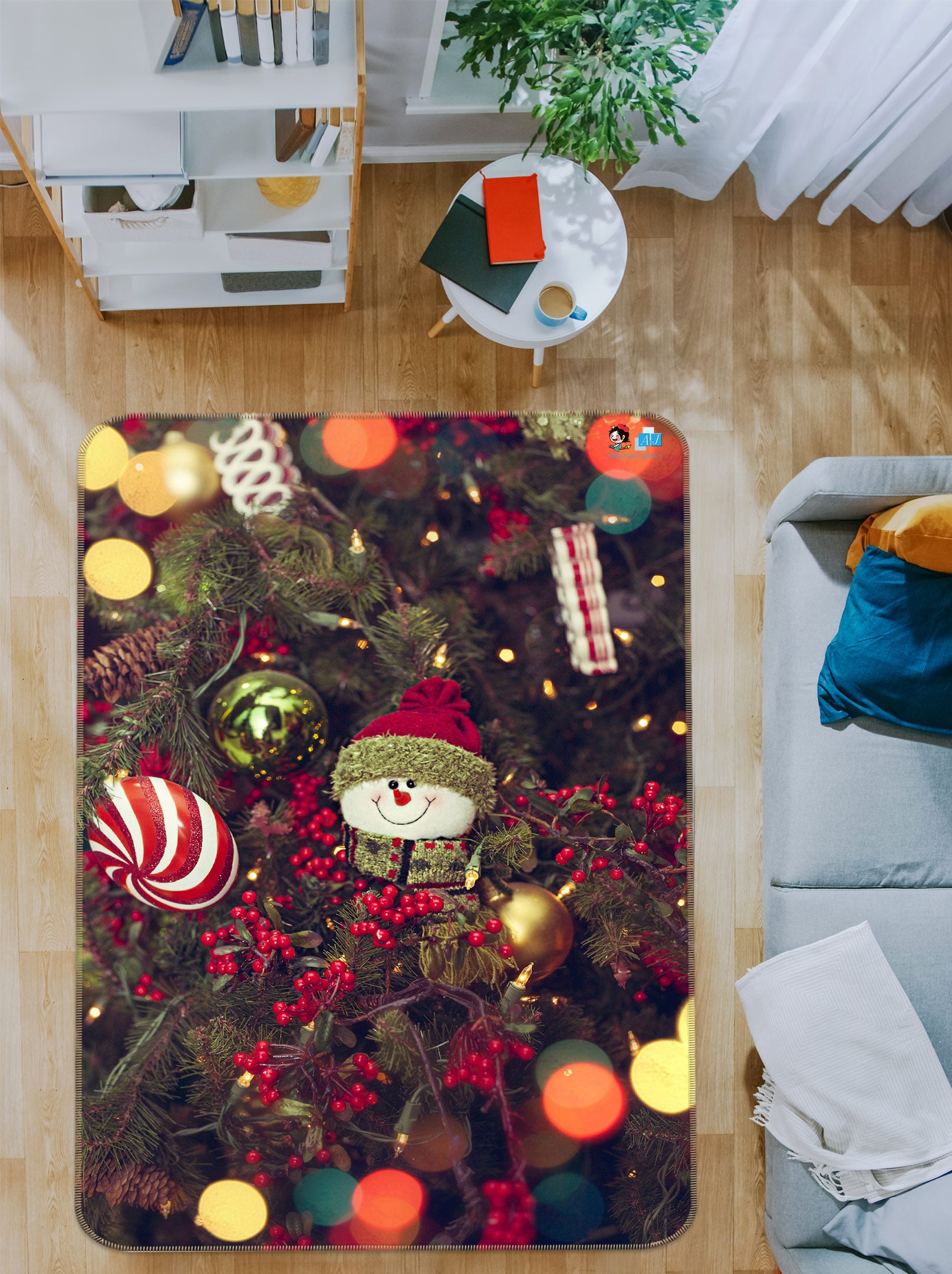 3D Tree Snowman Doll 55036 Christmas Non Slip Rug Mat Xmas