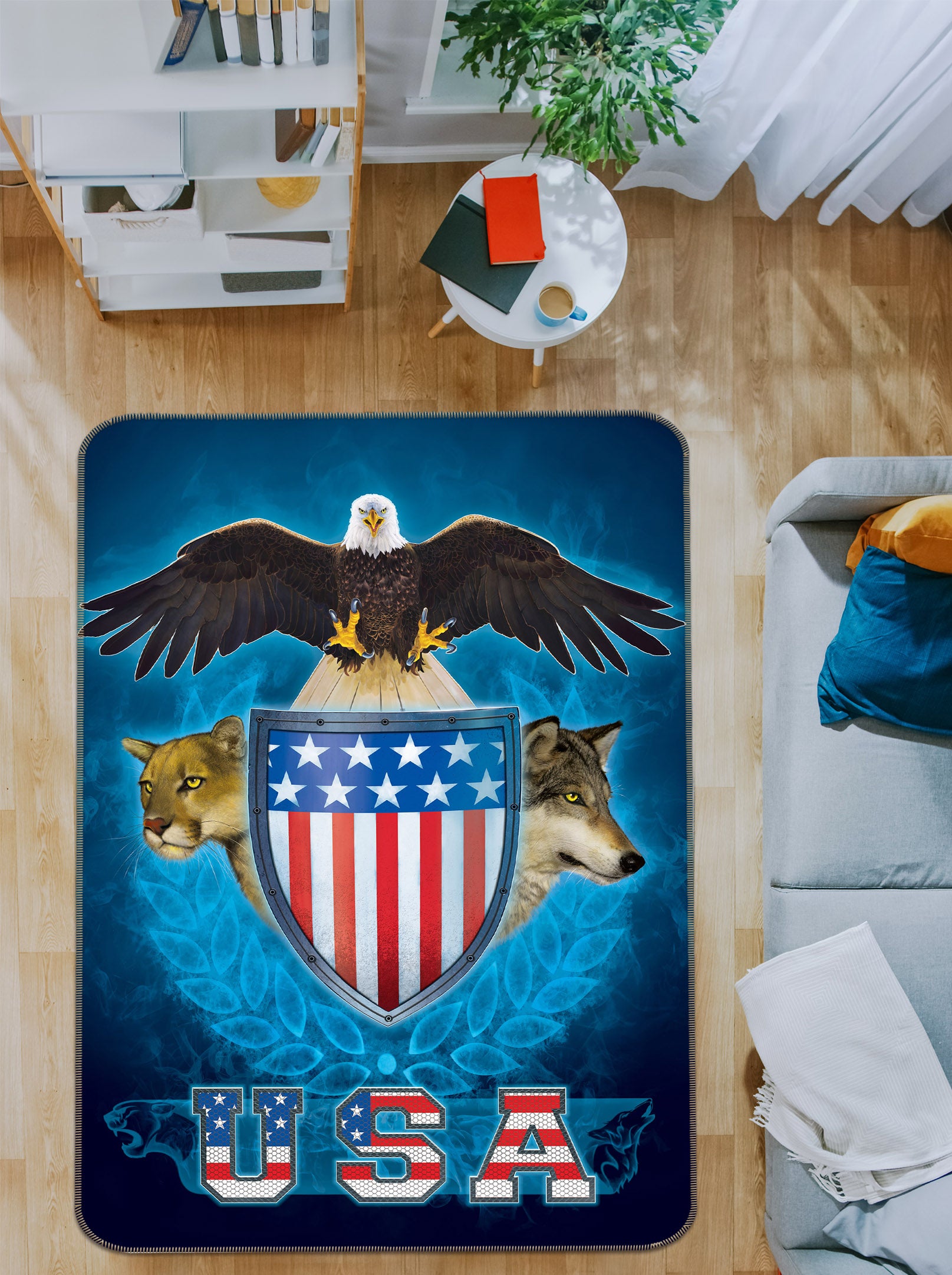 3D American Badge Eagle Lion Wolf 84272 Vincent Hie Rug Non Slip Rug Mat