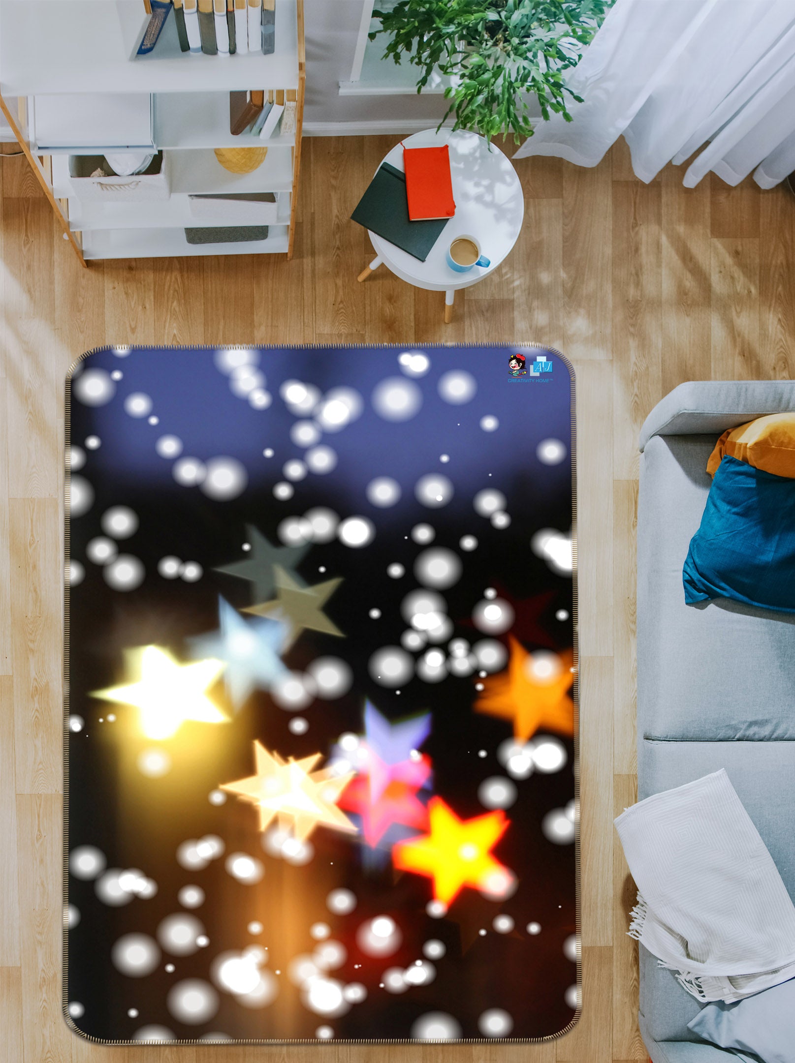 3D Colored Five-Pointed Star 55125 Christmas Non Slip Rug Mat Xmas