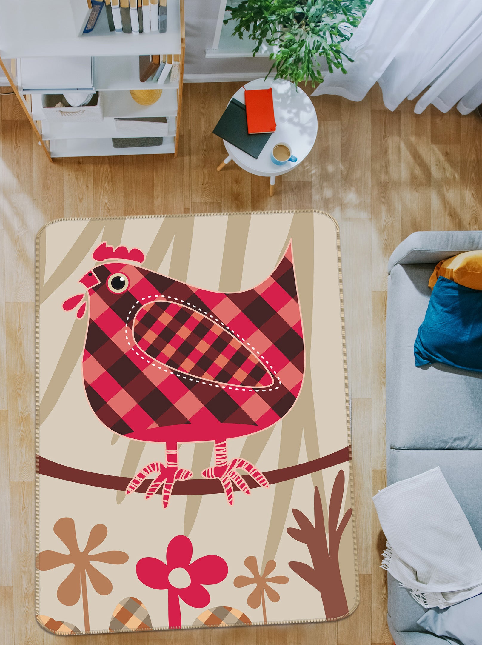 3D Checkered Chicken 32122 Non Slip Rug Mat