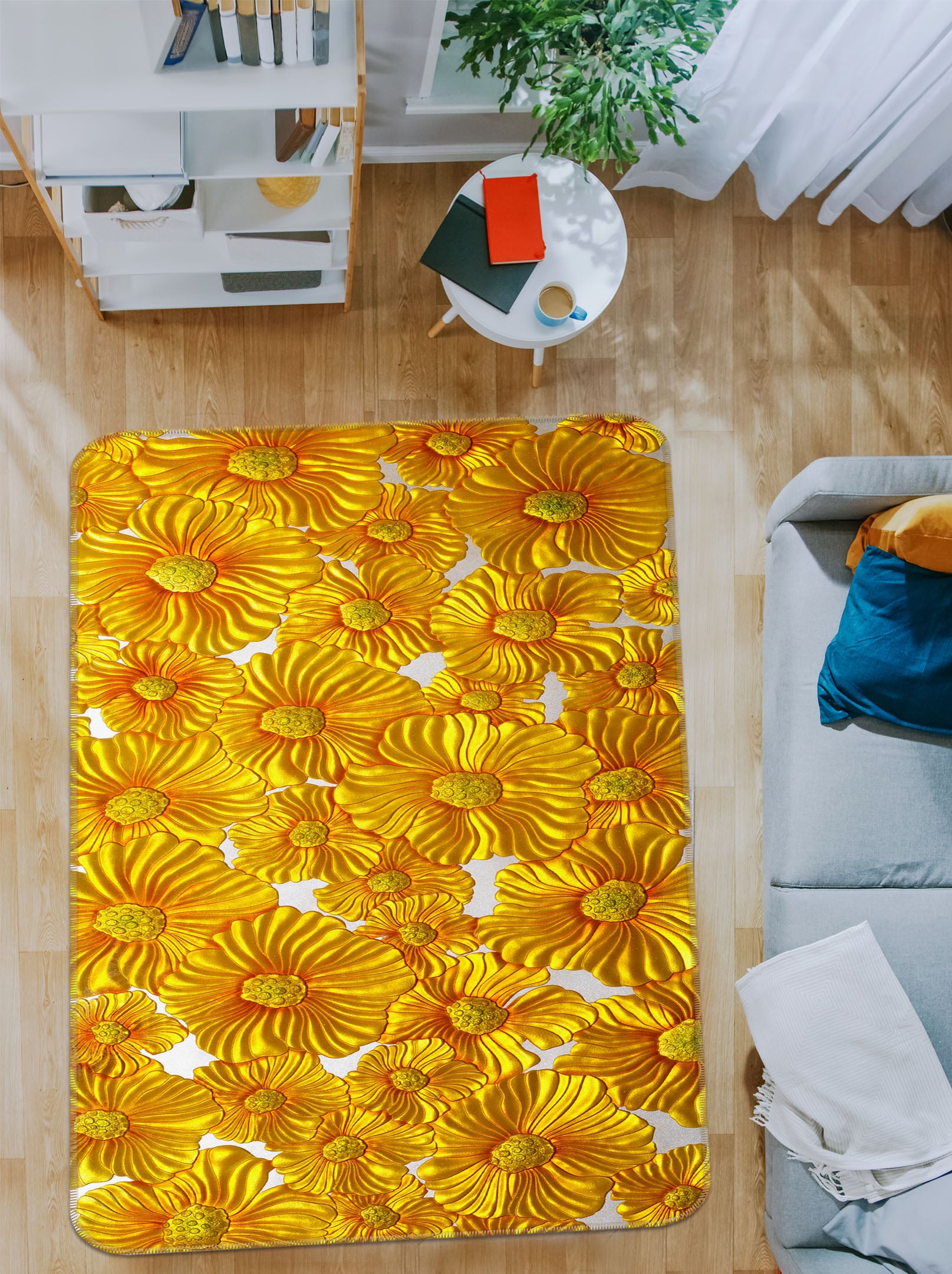 3D Golden Flowers 32226 Non Slip Rug Mat