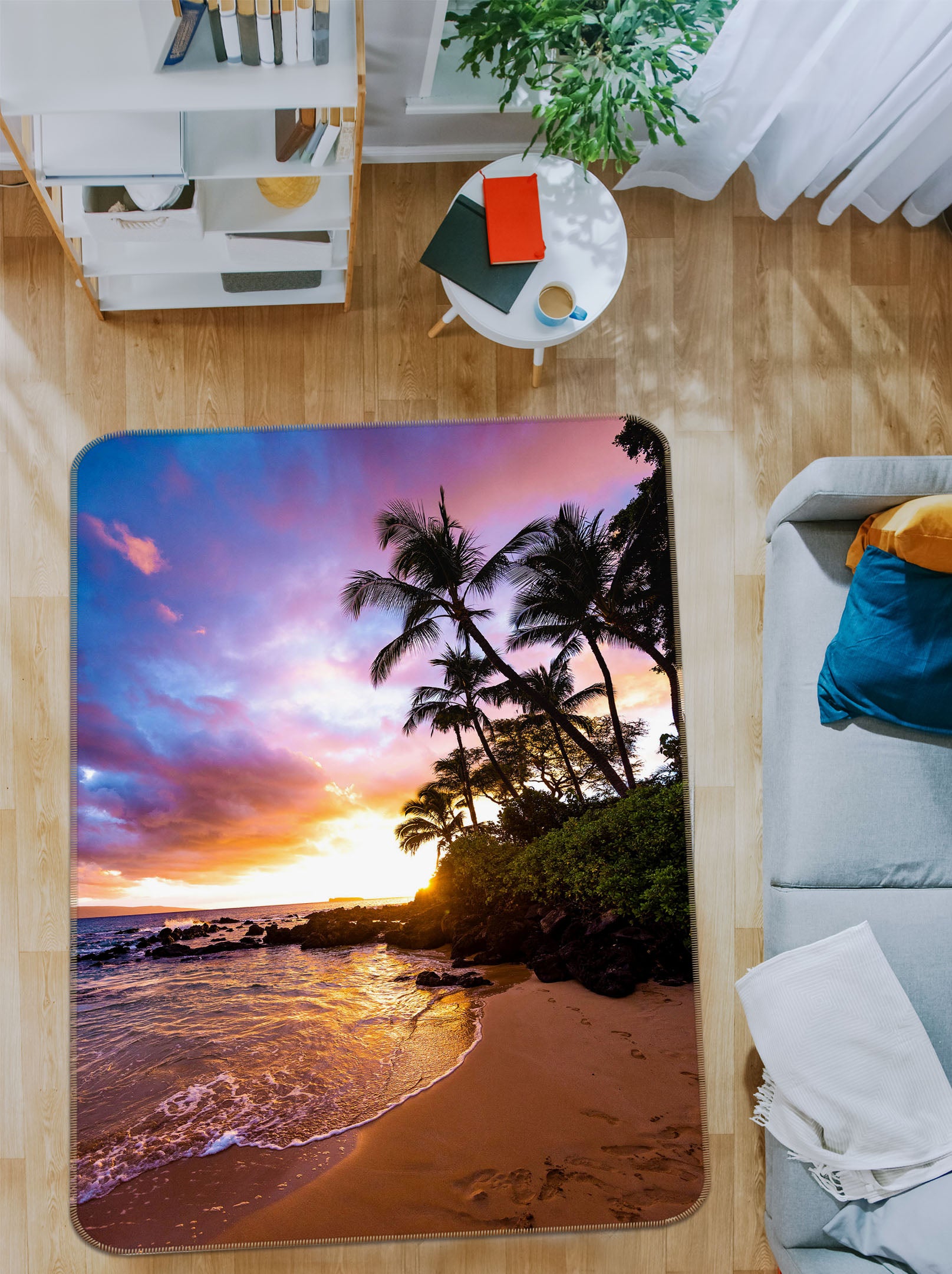 3D Beach Coconut Tree 26183 Non Slip Rug Mat