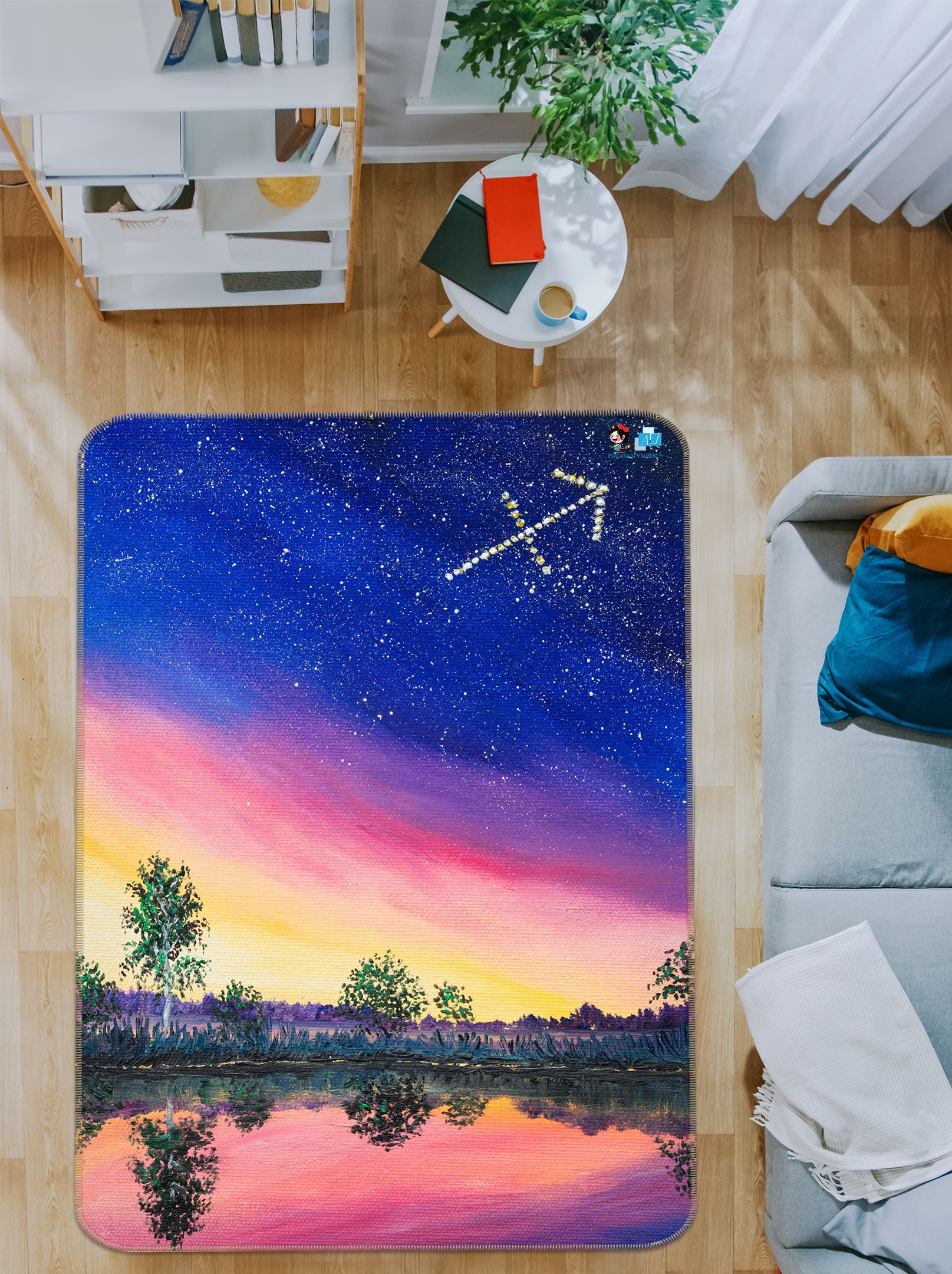 3D Starry Sky Tree Lake 18105 Marina Zotova Rug Non Slip Rug Mat