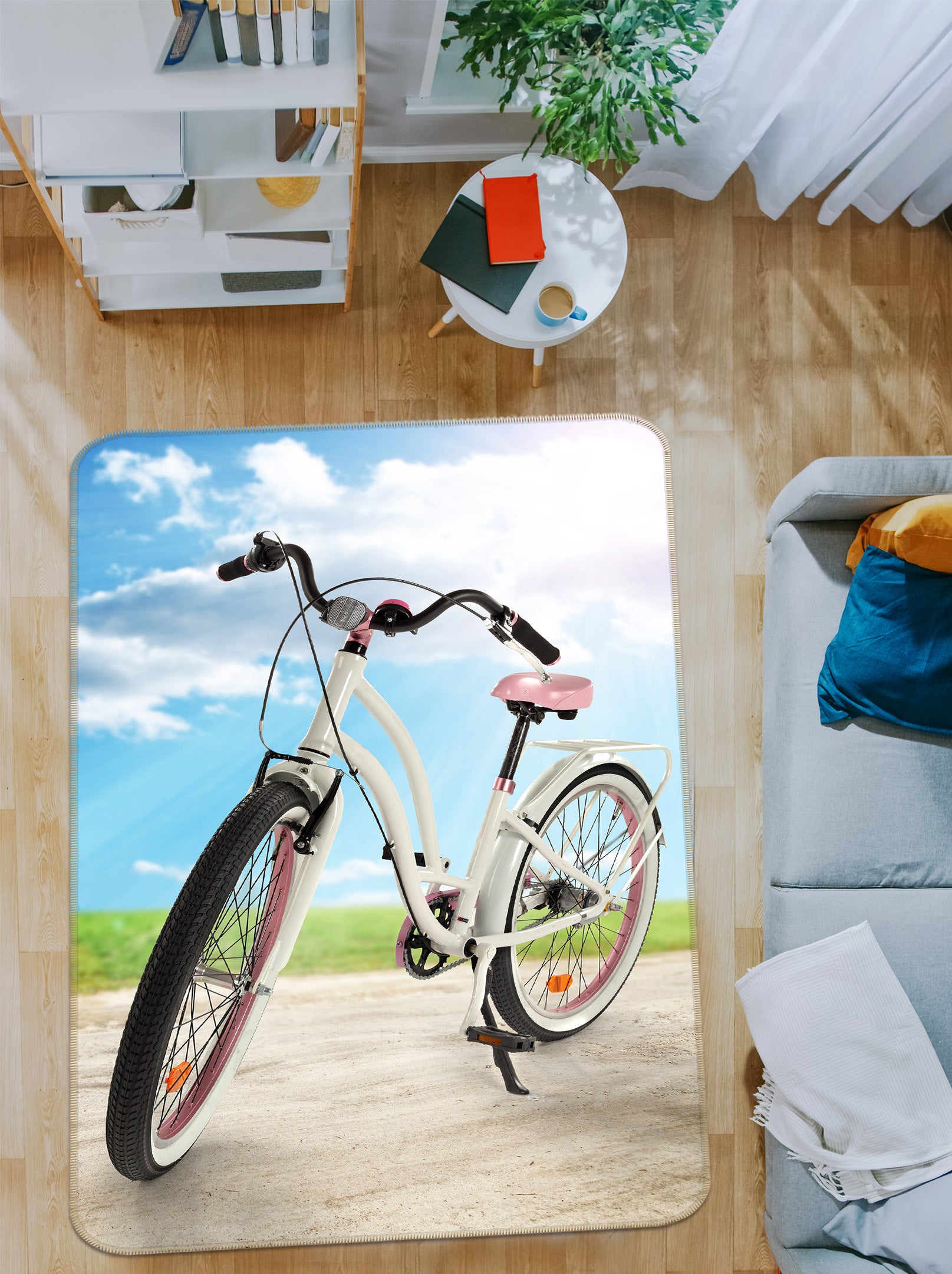 3D White Bicycle 42037 Vehicle Non Slip Rug Mat