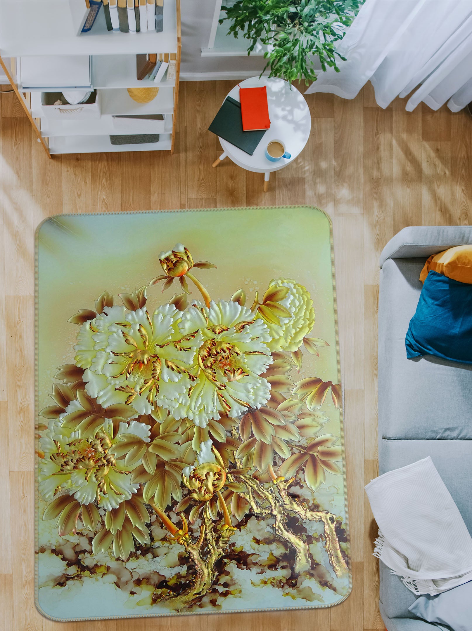 3D Golden Flowers 32230 Non Slip Rug Mat