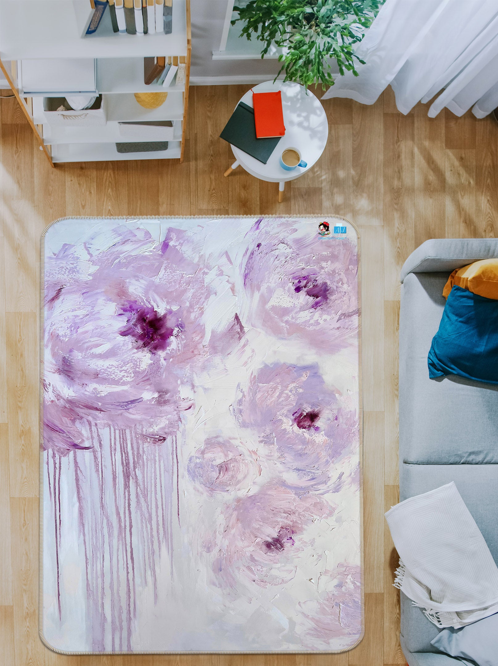 3D Pink Watercolor Flowers 3845 Skromova Marina Rug Non Slip Rug Mat