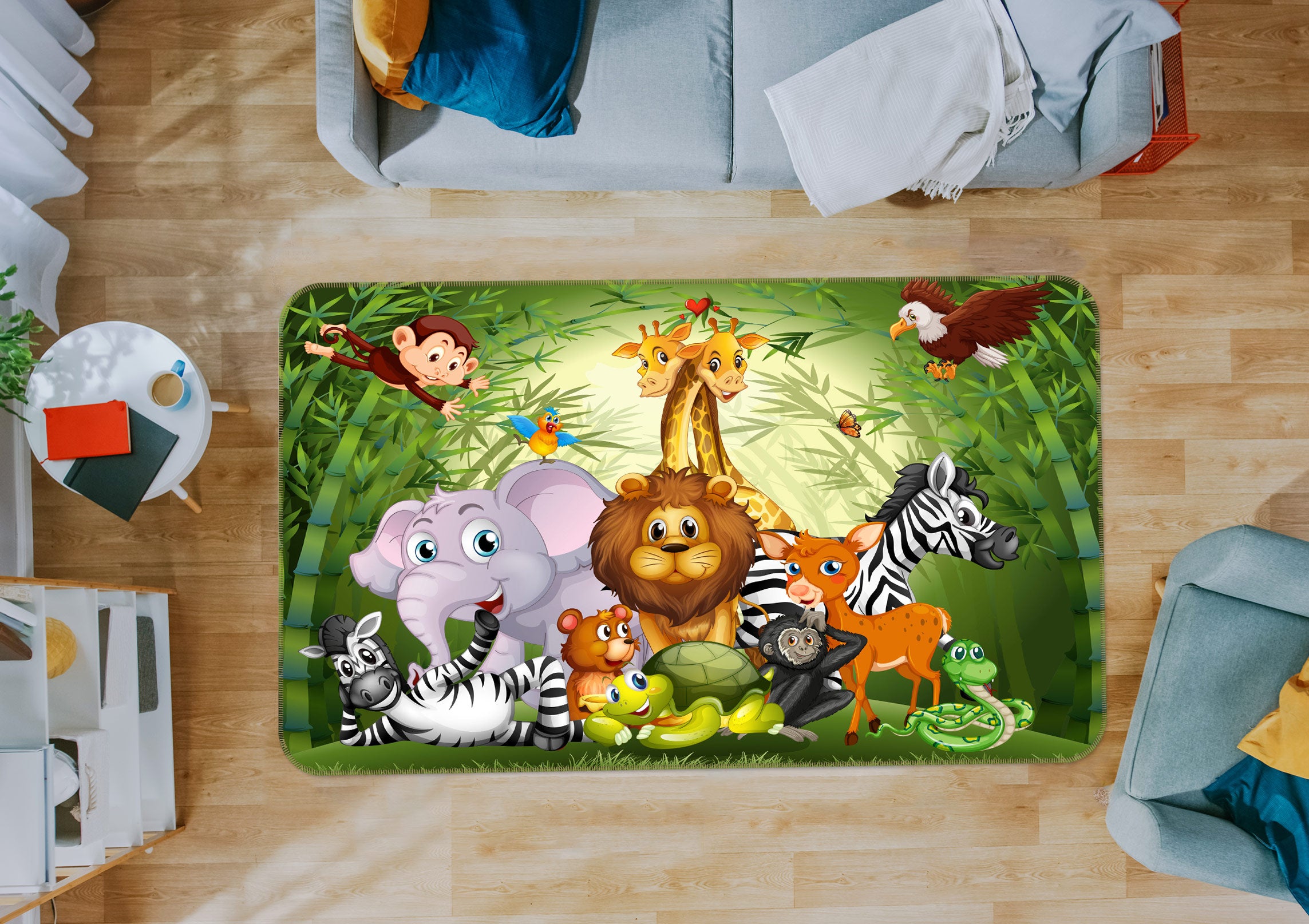 3D Animal Bamboo Pattern 30072 Non Slip Rug Mat