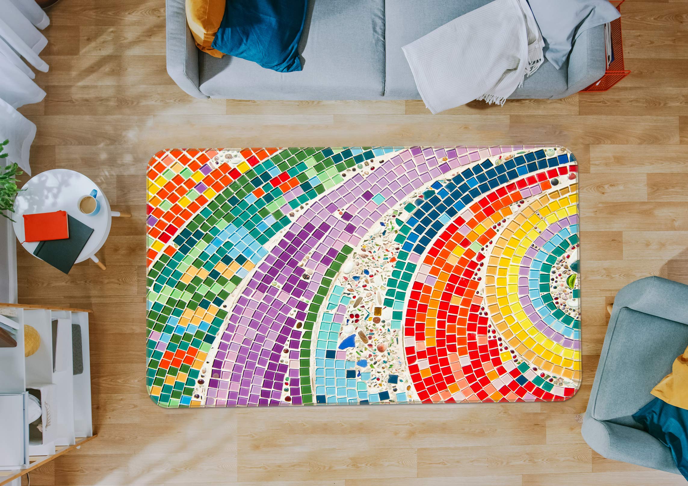 3D Rainbow Cube 33004 Non Slip Rug Mat