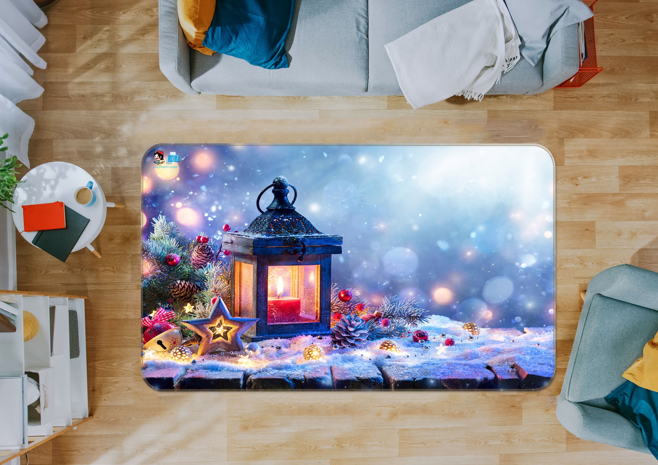 3D Snow Candle 55116 Christmas Non Slip Rug Mat Xmas