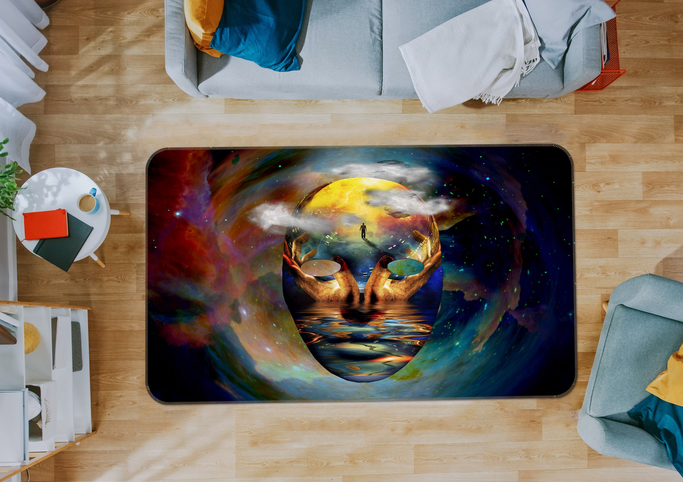3D Planet Face 34167 Non Slip Rug Mat