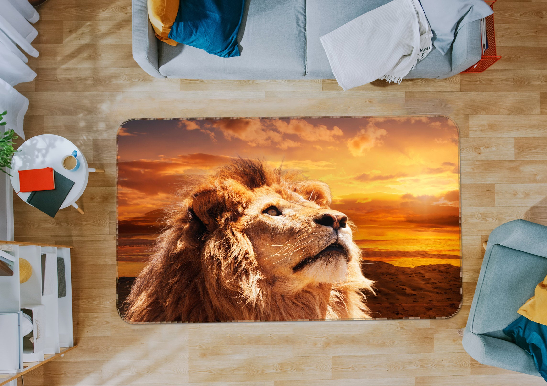 3D Sunset Lion 053 Animal Non Slip Rug Mat