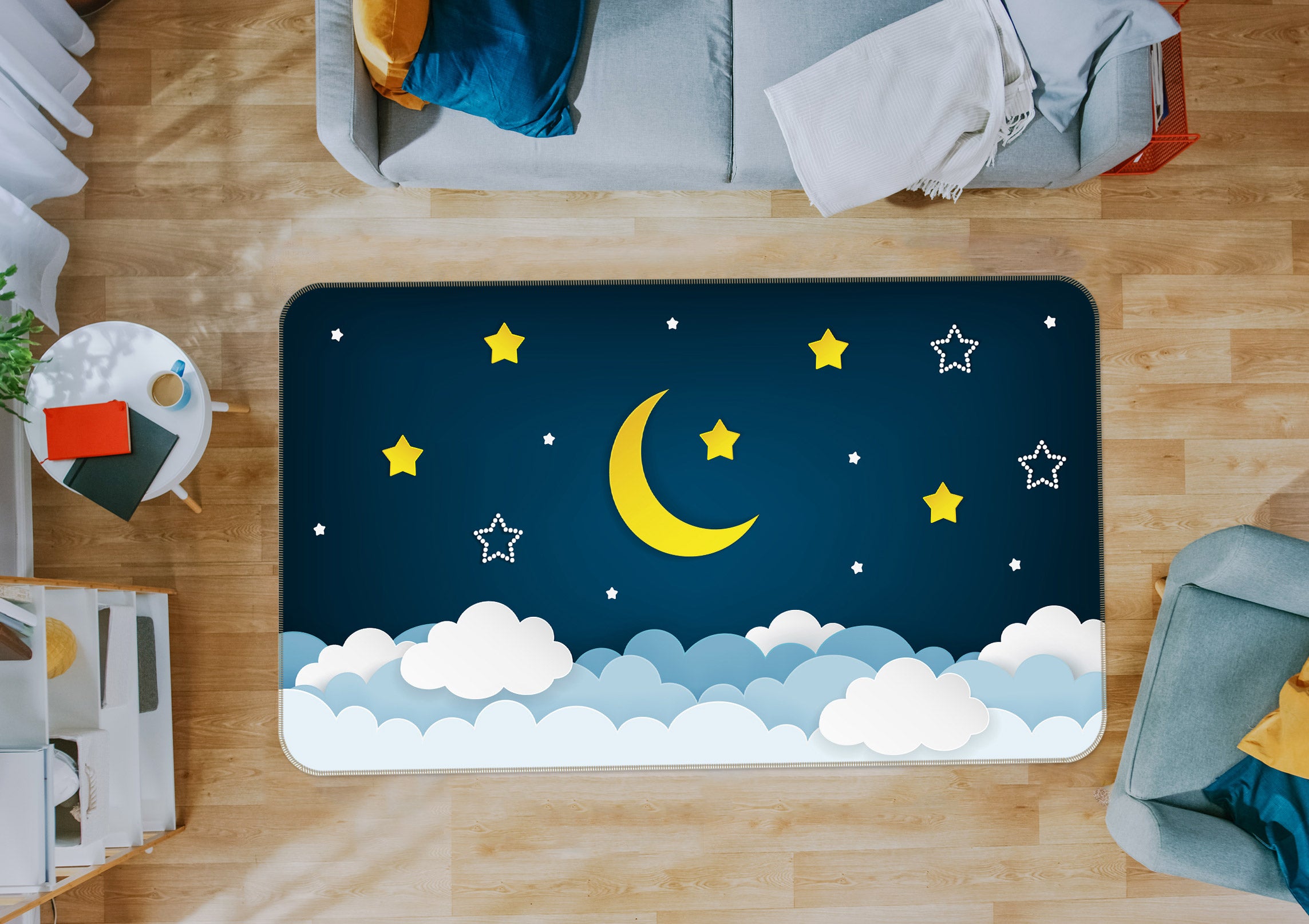 3D Moon Clouds 77177 Non Slip Rug Mat