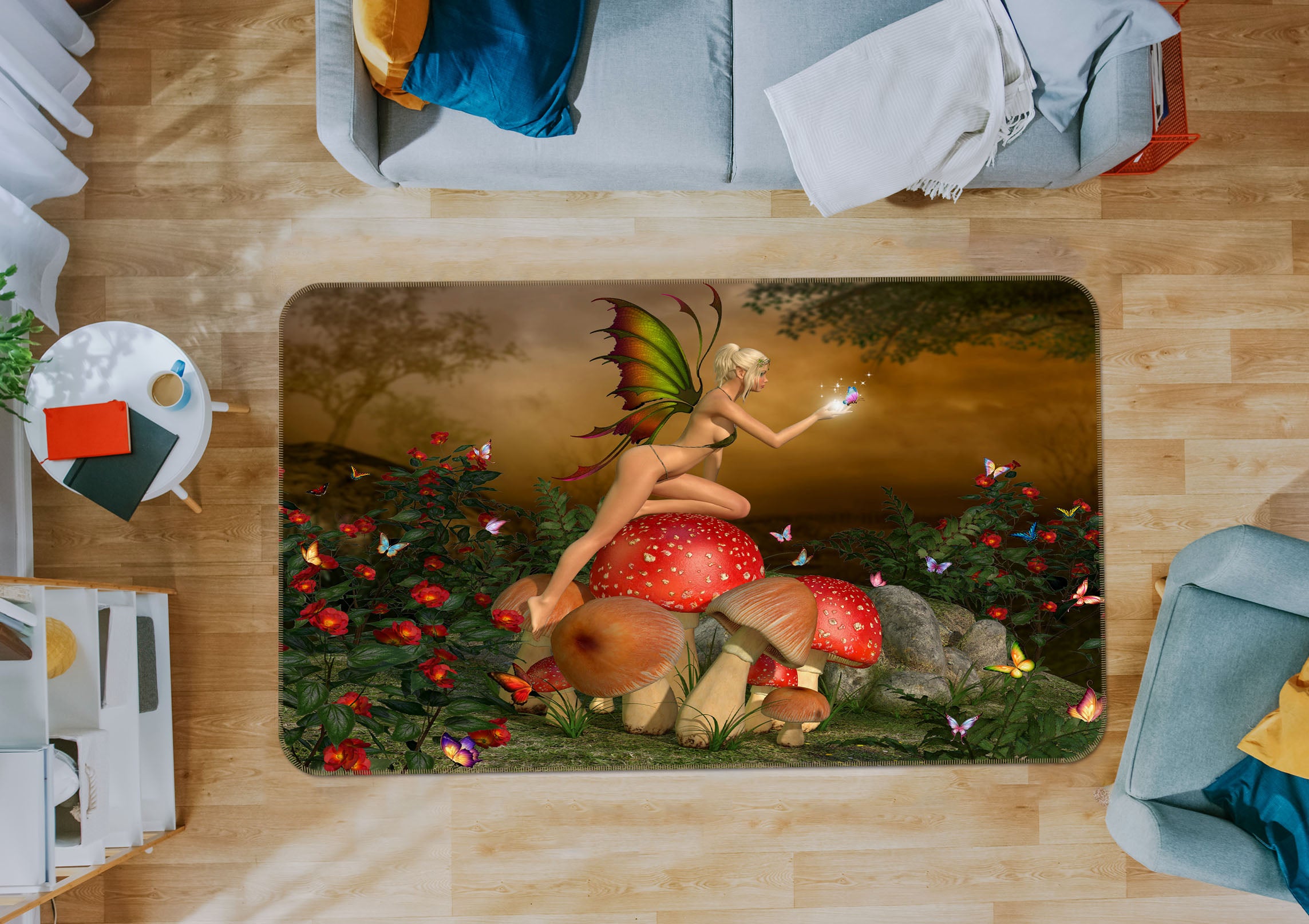 3D Mushroom Butterfly Elf 34113 Non Slip Rug Mat