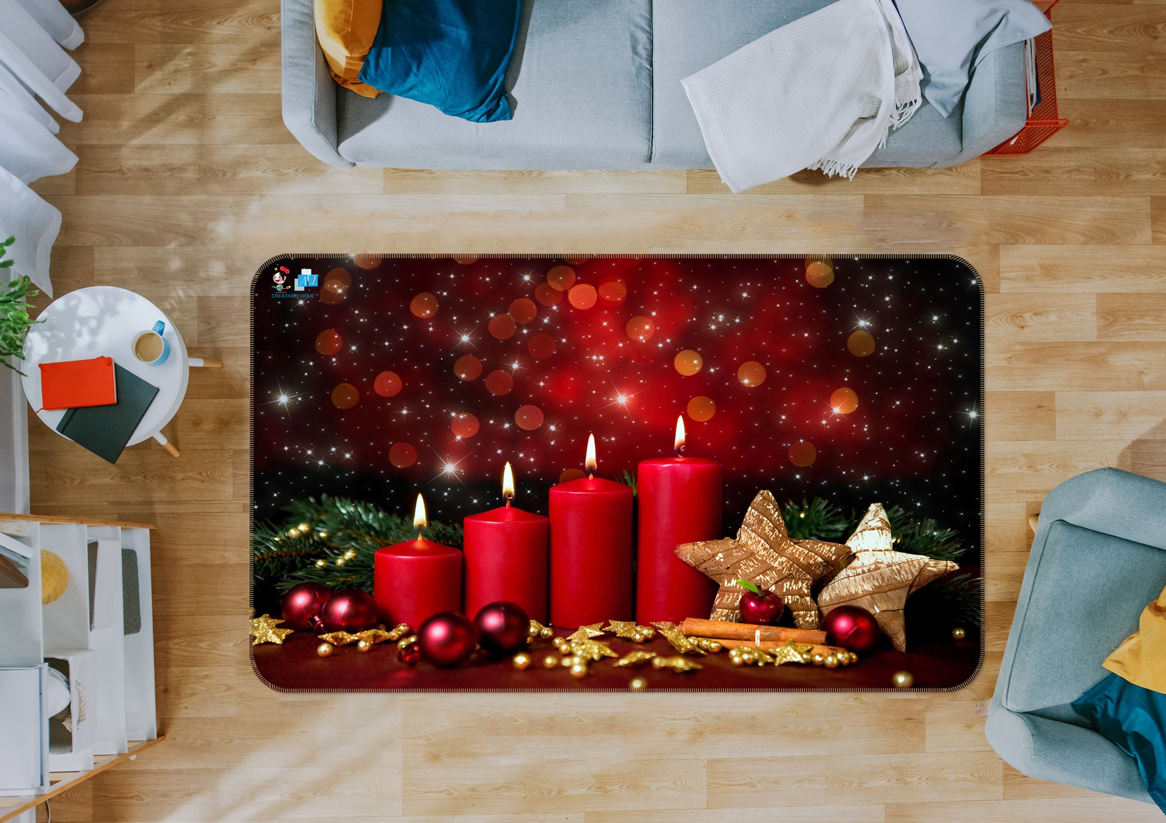 3D Red Candle 54213 Christmas Non Slip Rug Mat Xmas