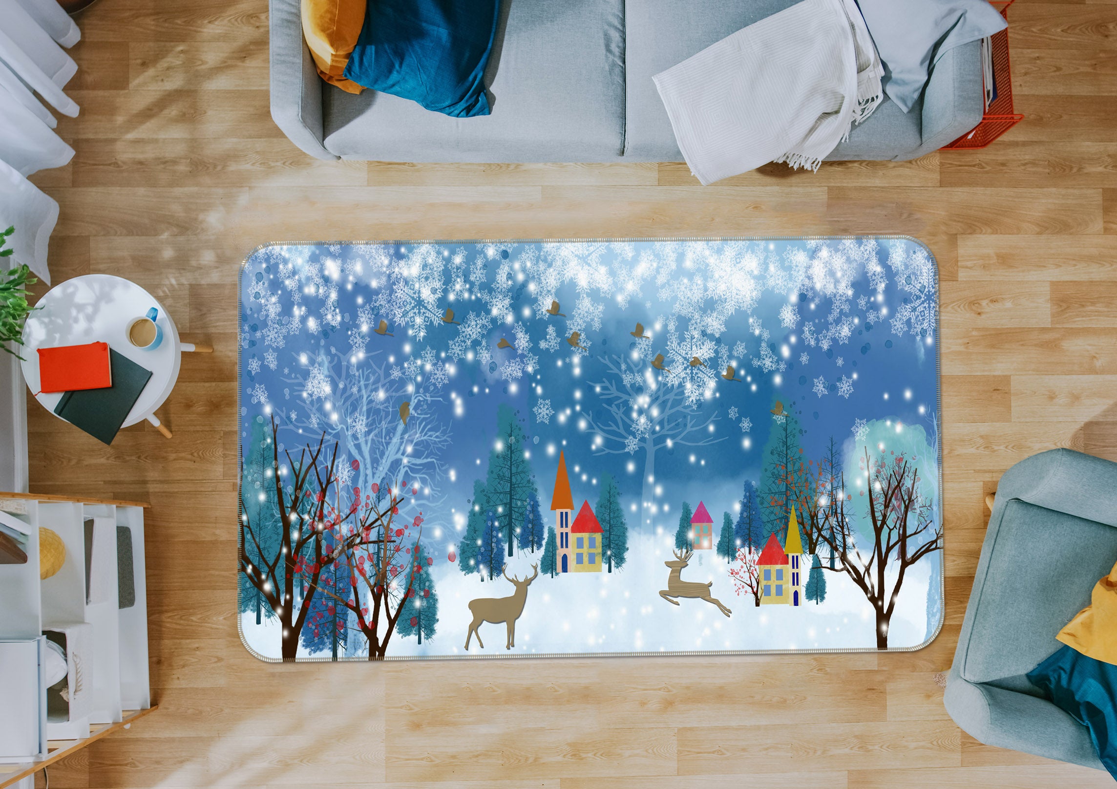 3D Snow Deer 65125 Non Slip Rug Mat