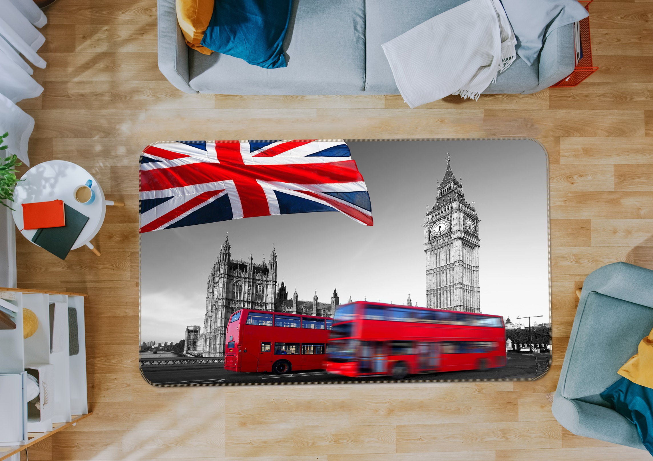 3D Building Red Bus 68112 Vehicle Non Slip Rug Mat