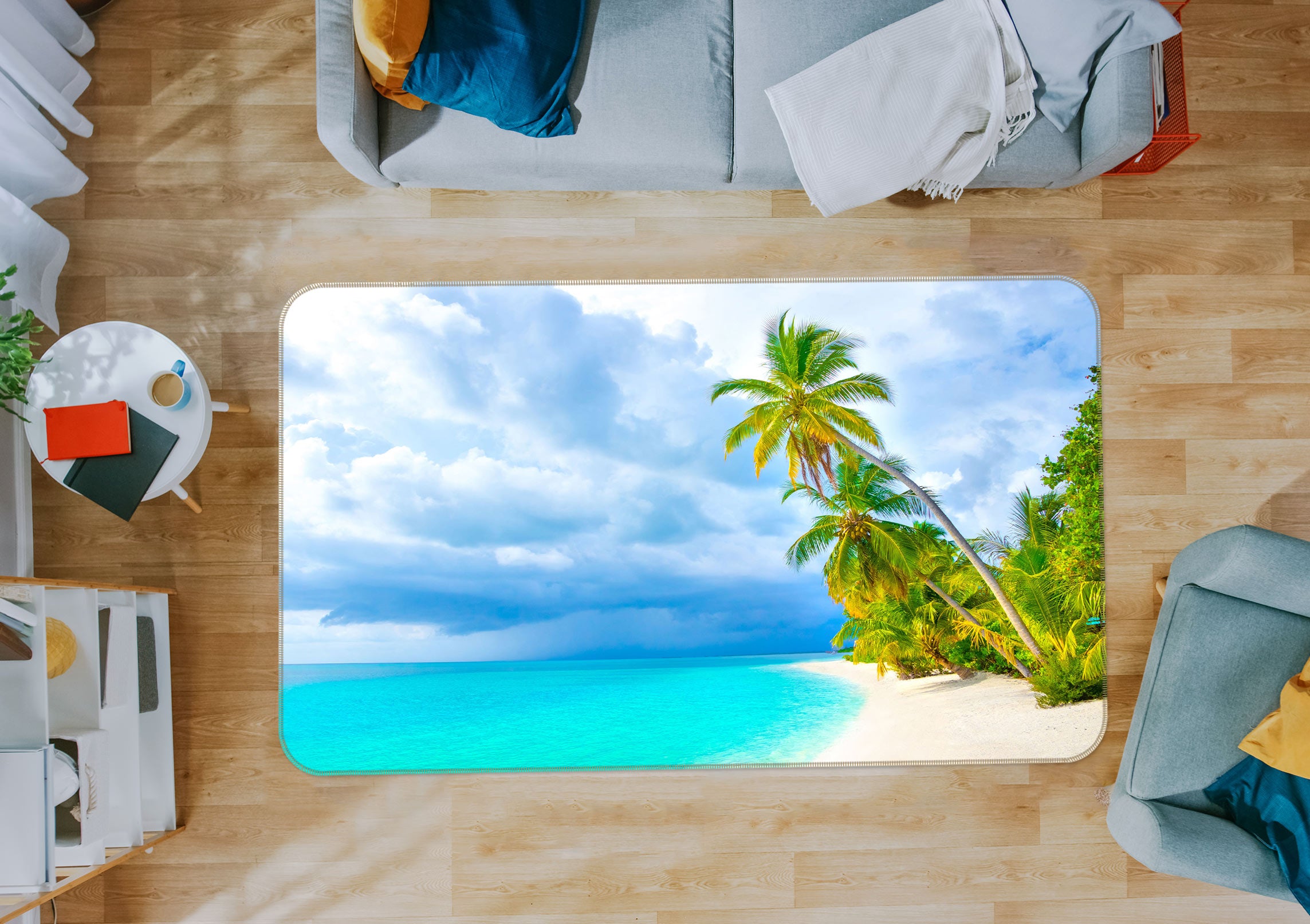 3D Seaside Coconut Tree 77149 Non Slip Rug Mat