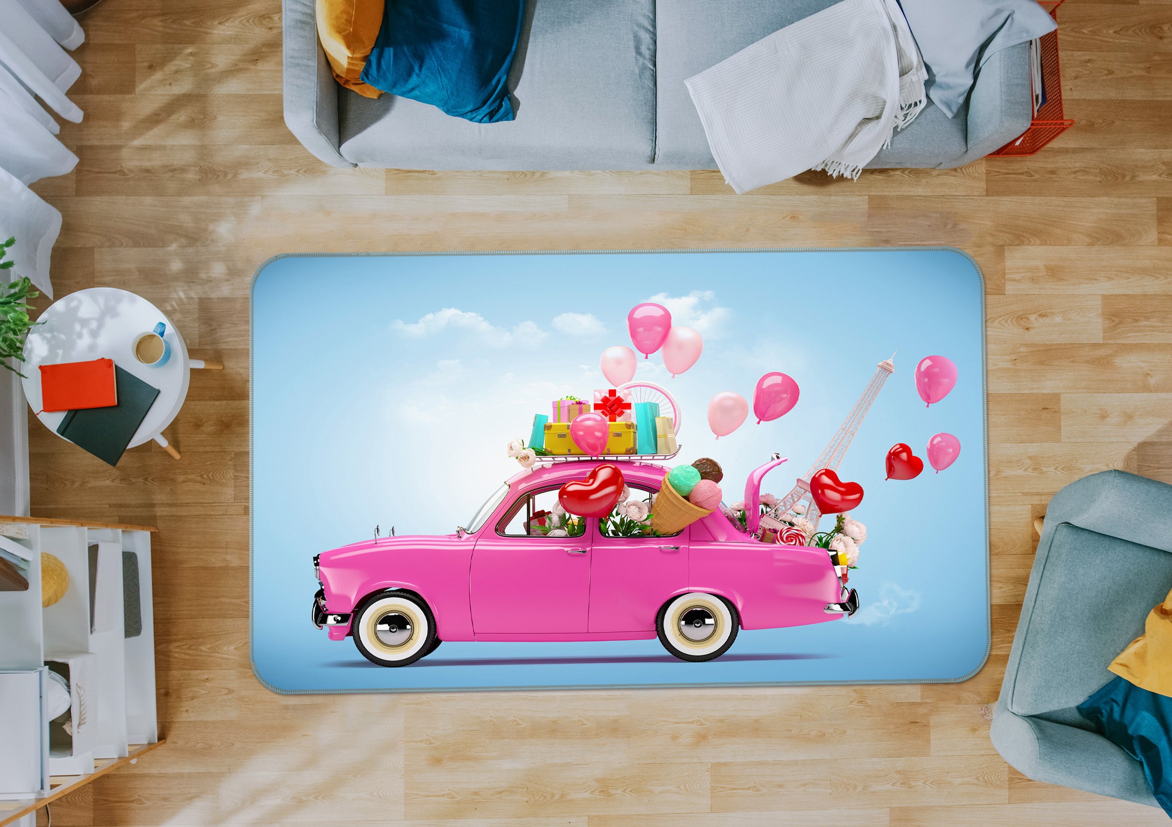 3D Pink Car Balloon 42043 Vehicle Non Slip Rug Mat