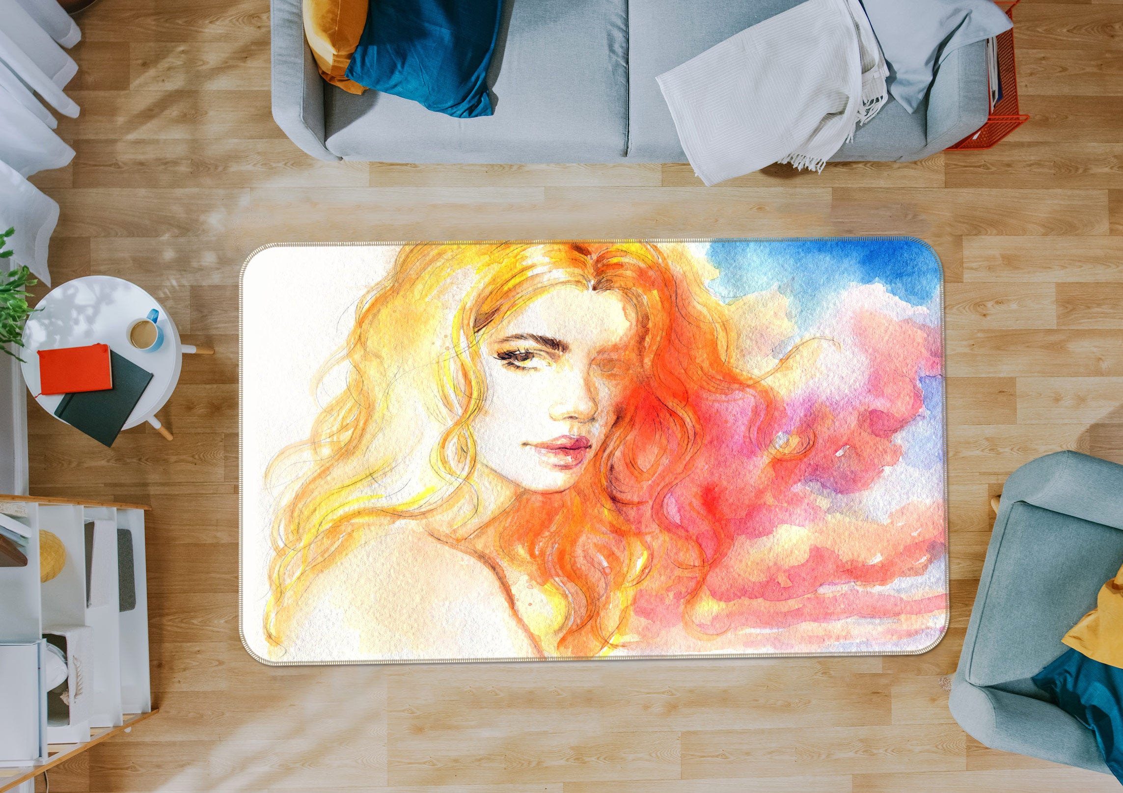 3D Blonde Woman 1051 Non Slip Rug Mat