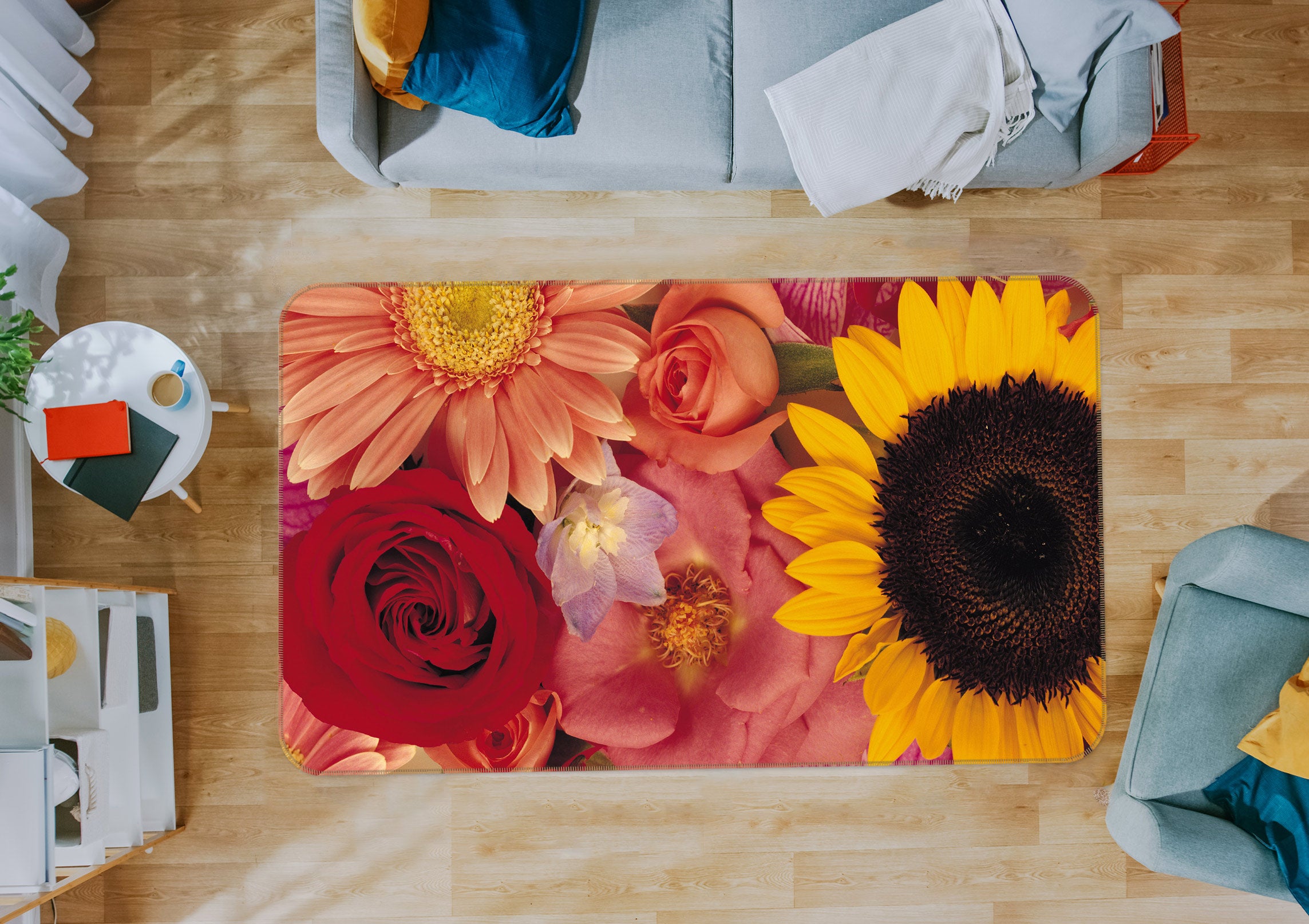 3D Flowers Sunflower 75260 Non Slip Rug Mat