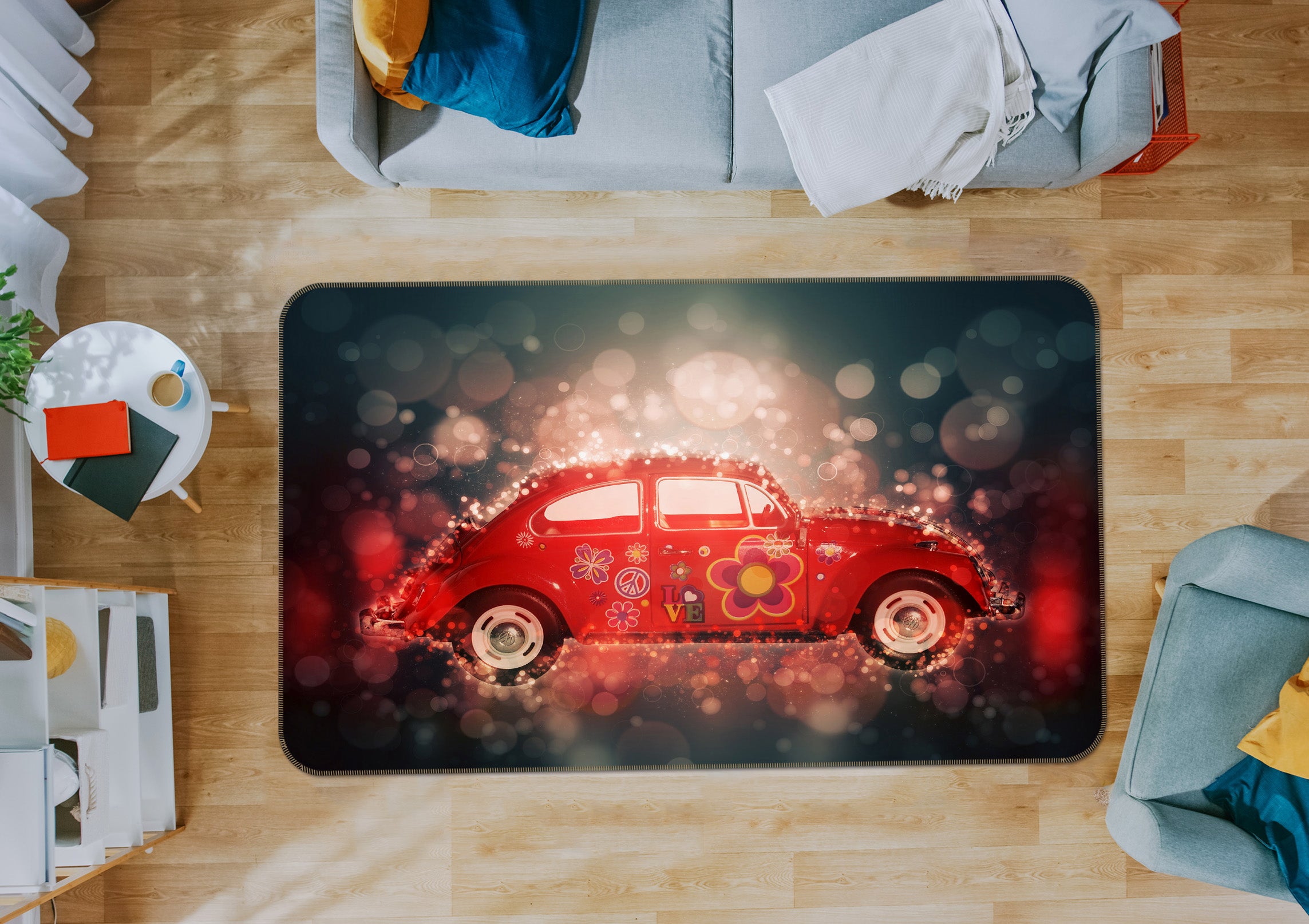 3D Red Car Light Shadow 42047 Vehicle Non Slip Rug Mat
