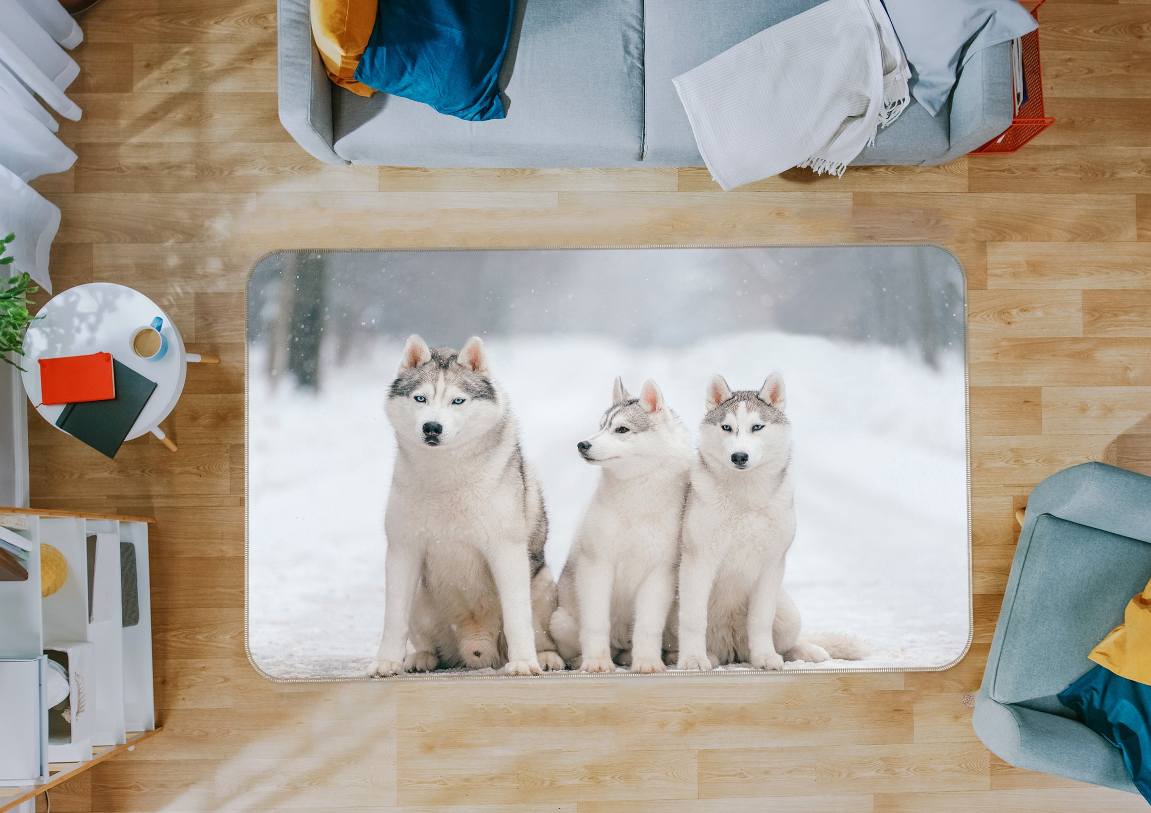 3D Three Huskies 30034 Non Slip Rug Mat