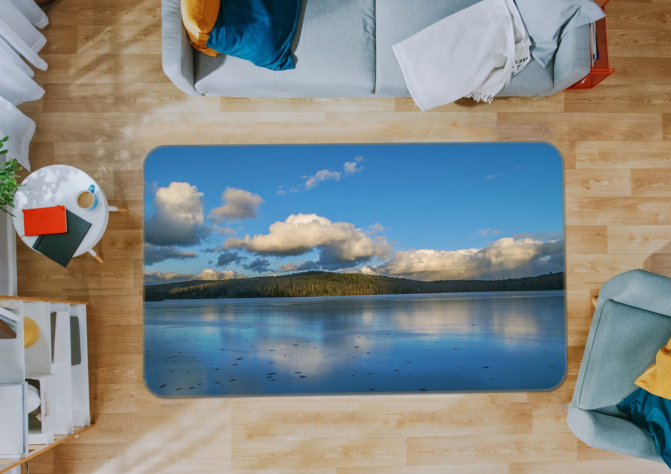 3D Forest Lake Clouds 1001 Jerry LoFaro Rug Non Slip Rug Mat